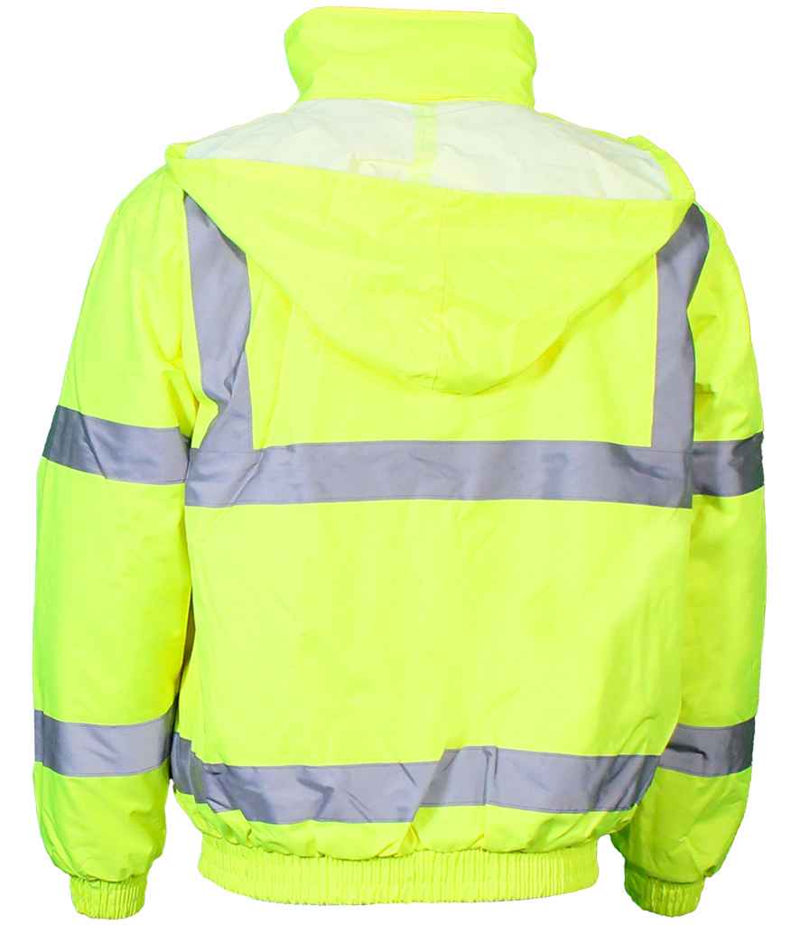 Warrior Hi-Vis Bomber Jacket in Fluorescent Yellow, back view