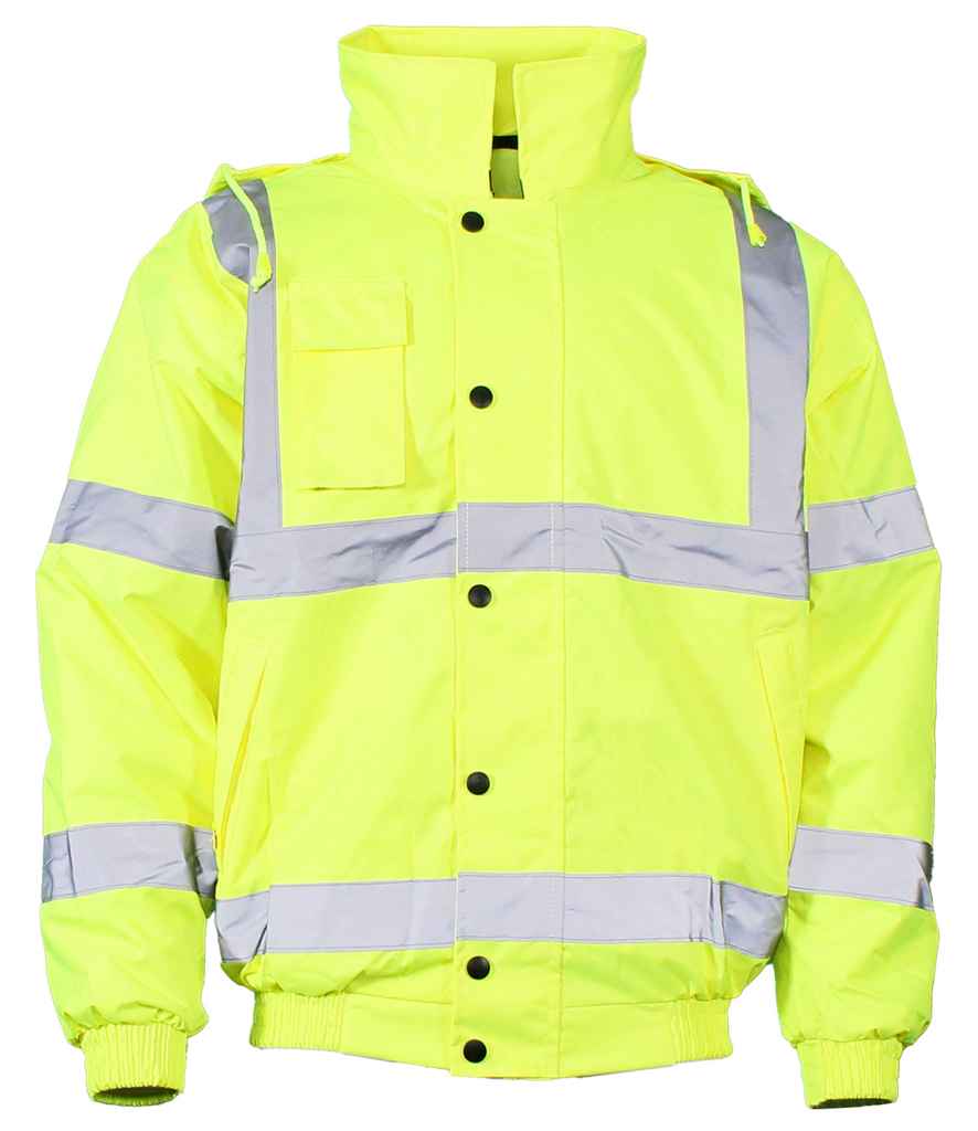 Warrior Hi-Vis Bomber Jacket in Fluorescent Yellow, front view