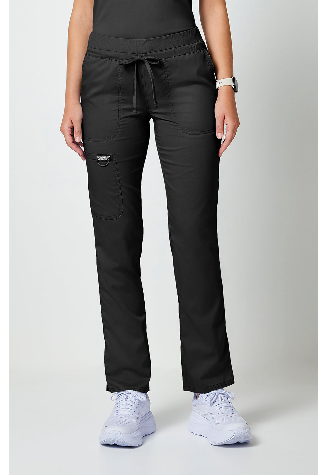 Cherokee WWE105 Mid Rise Tapered Leg Drawstring Pant - Black (front)