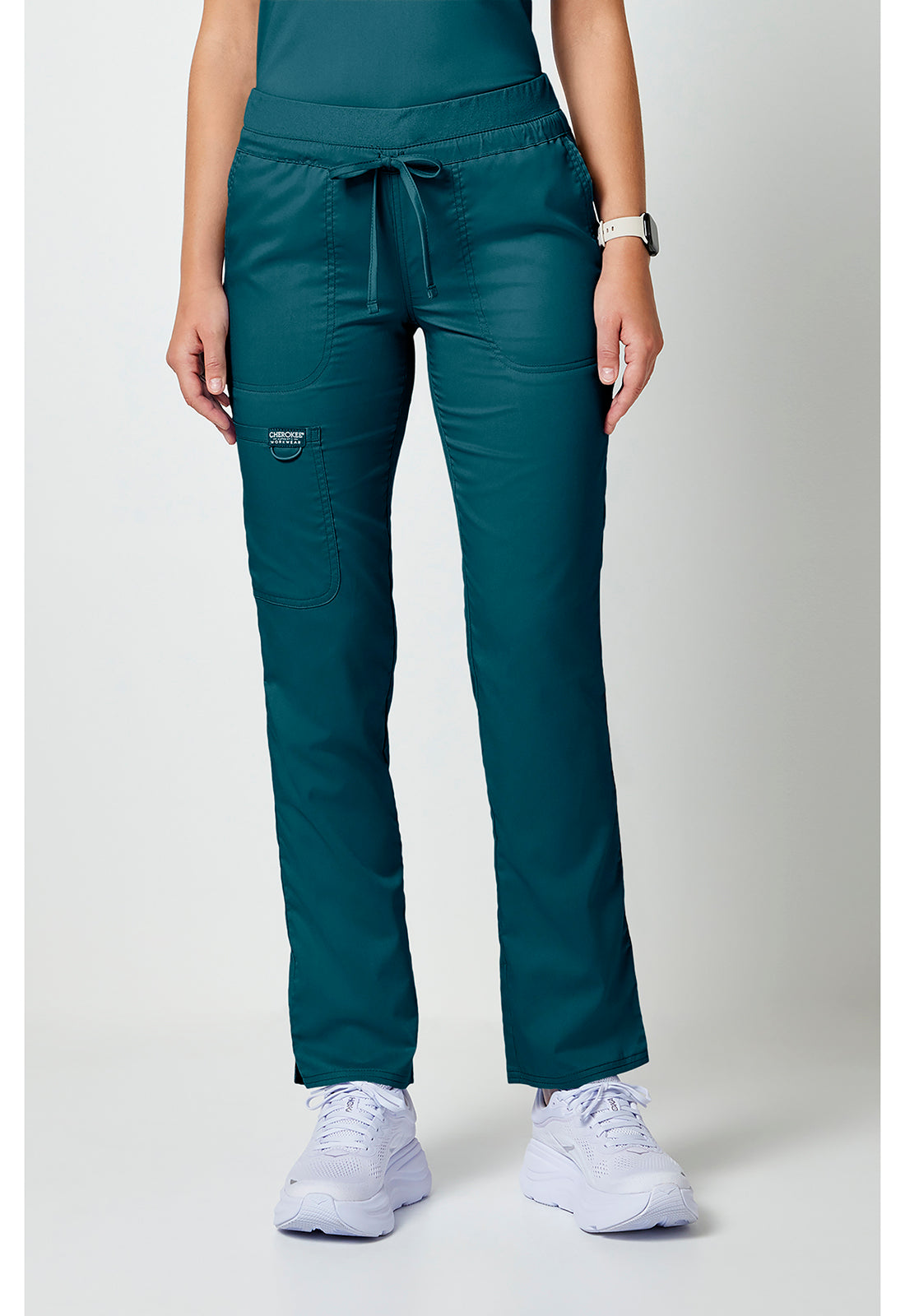 Cherokee WWE105 Mid Rise Tapered Leg Drawstring Pant - Caribbean Blue (front)