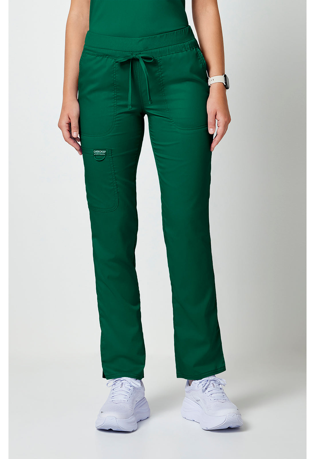 Cherokee WWE105 Mid Rise Tapered Leg Drawstring Pant - Hunter Green (front)