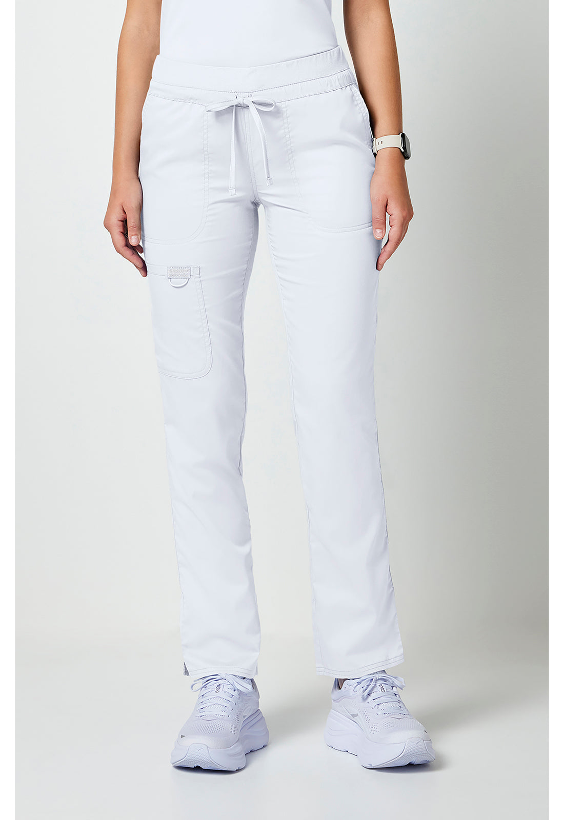 Cherokee WWE105 Mid Rise Tapered Leg Drawstring Pant - White (front)