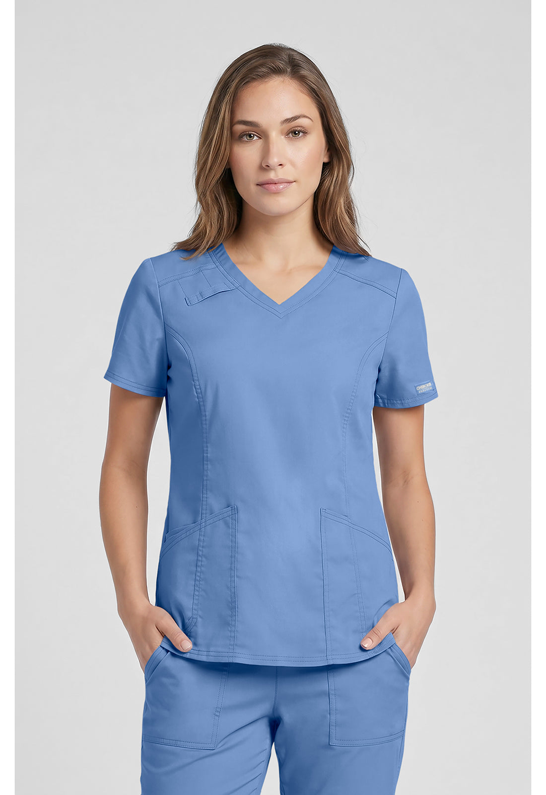 Cherokee WWE4710 V-Neck Top - Ciel (front)