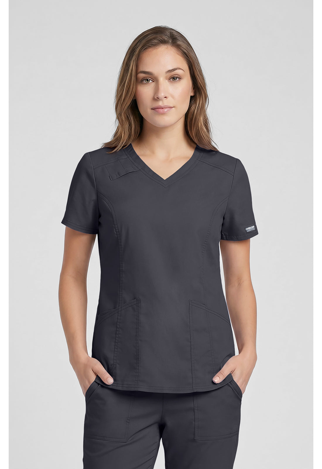 Cherokee WWE4710 V-Neck Top - Pewter (front)