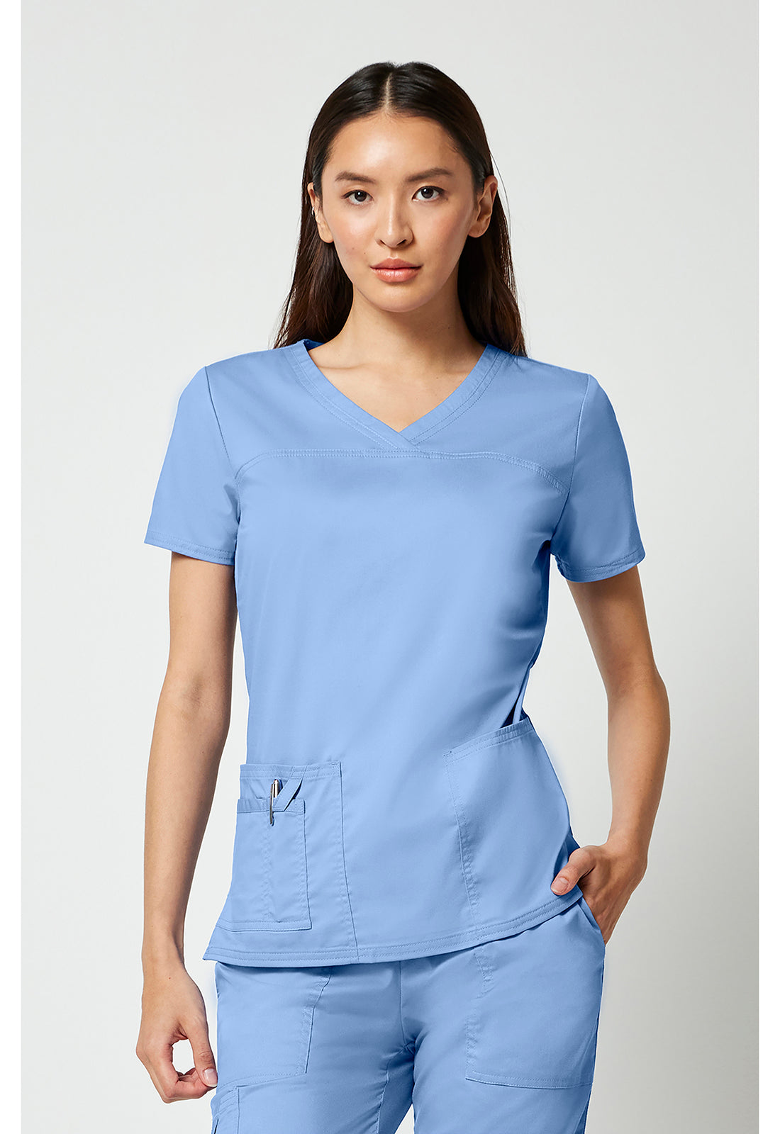 Cherokee WWE4727 V-Neck Top - Ciel (front)