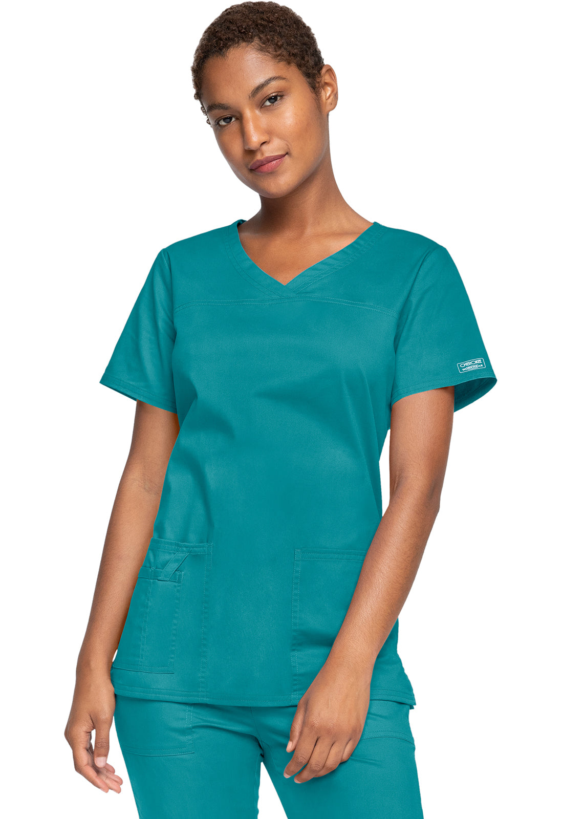 Cherokee WWE4727 V-Neck Top - Teal Blue (front)