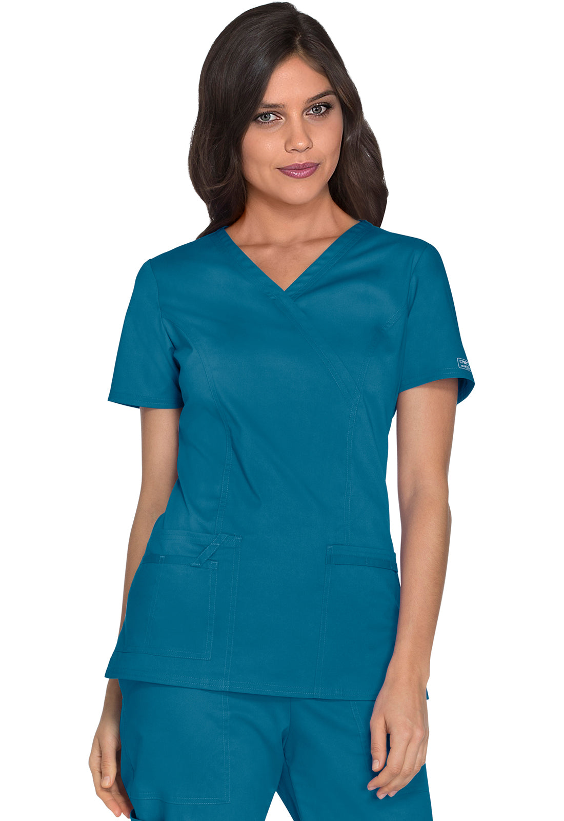 Cherokee WWE4728 Mock Wrap Top - Caribbean Blue (front)