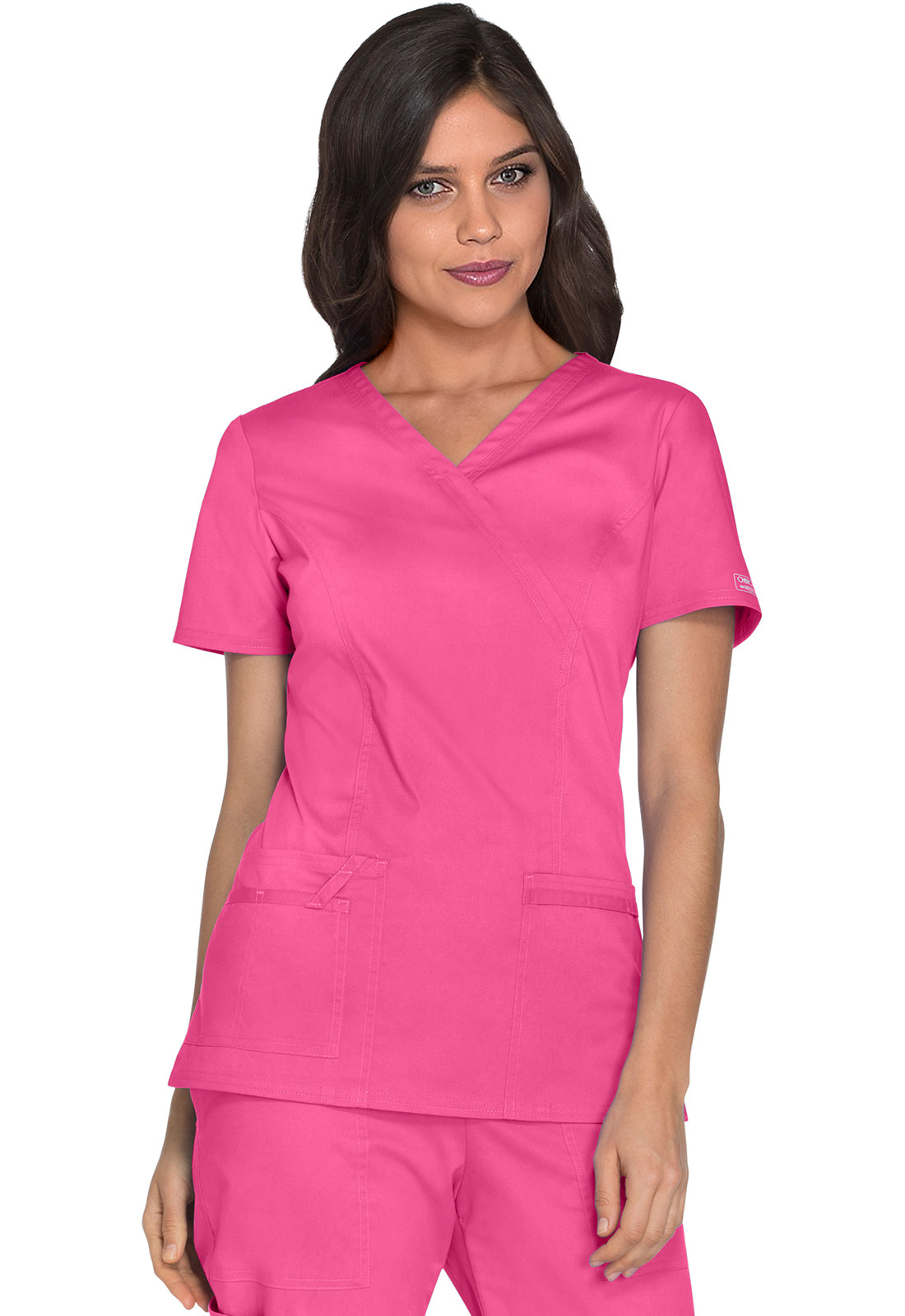 Cherokee WWE4728 Mock Wrap Top - Shocking Pink (front)
