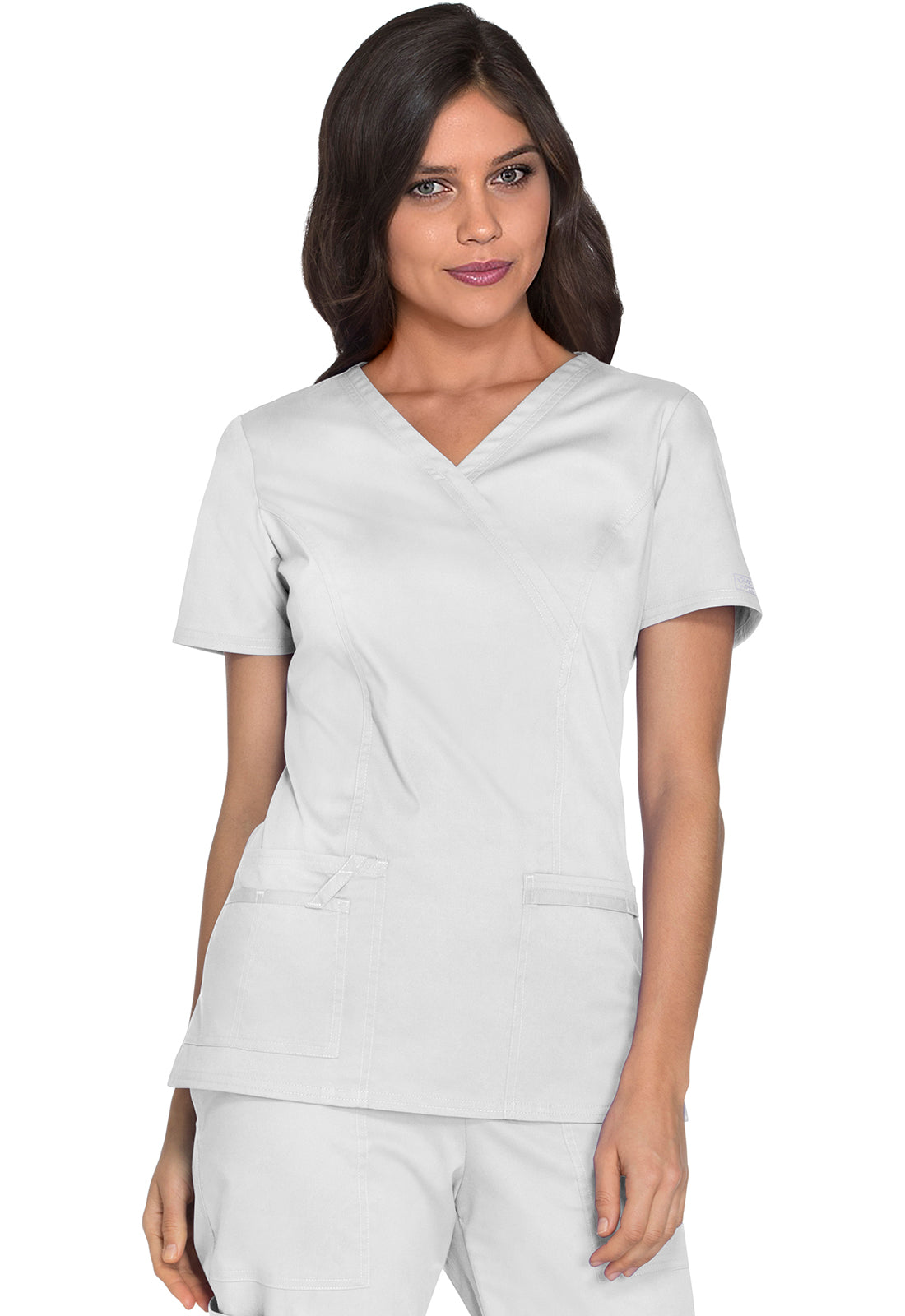 Cherokee WWE4728 Mock Wrap Top - White (front)