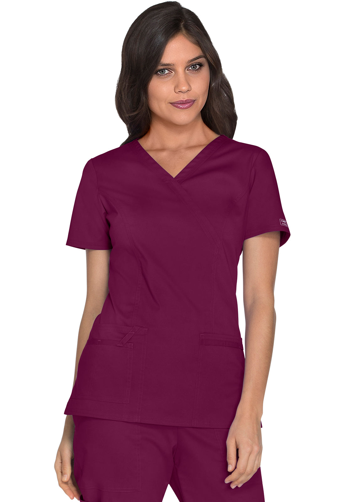Cherokee WWE4728 Mock Wrap Top - Wine (front)