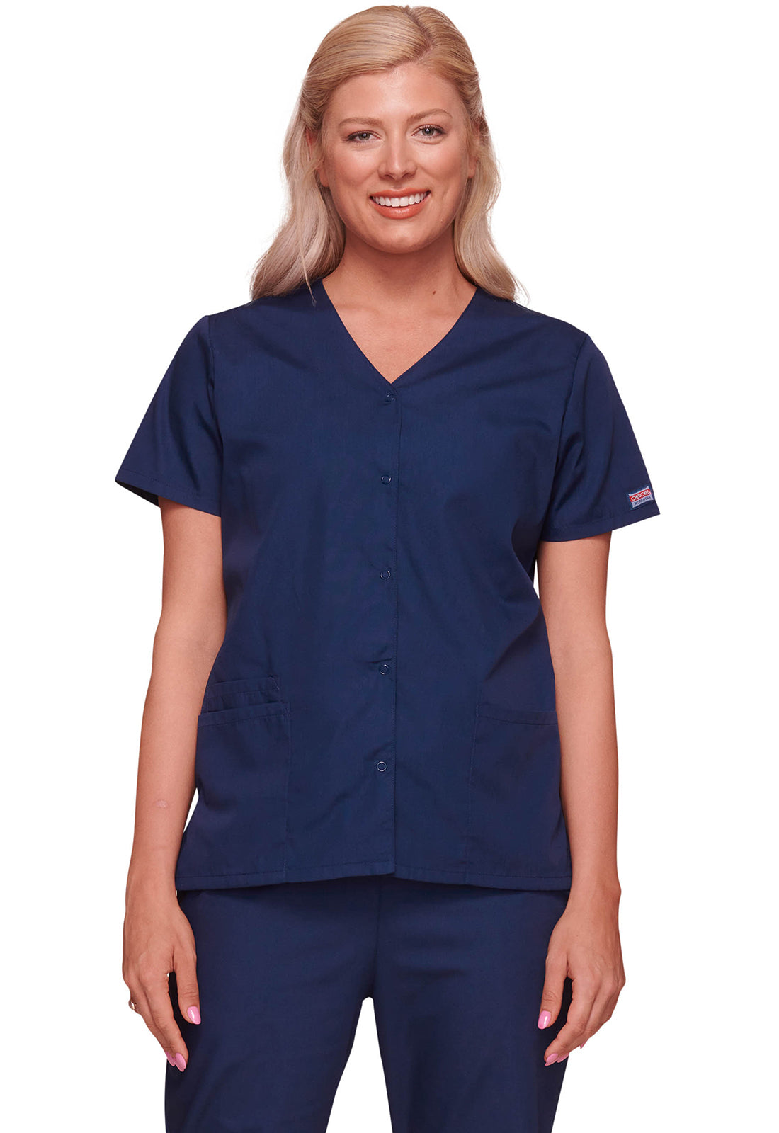 Cherokee WWE4770 Snap Front V-Neck Top - Navy (front)