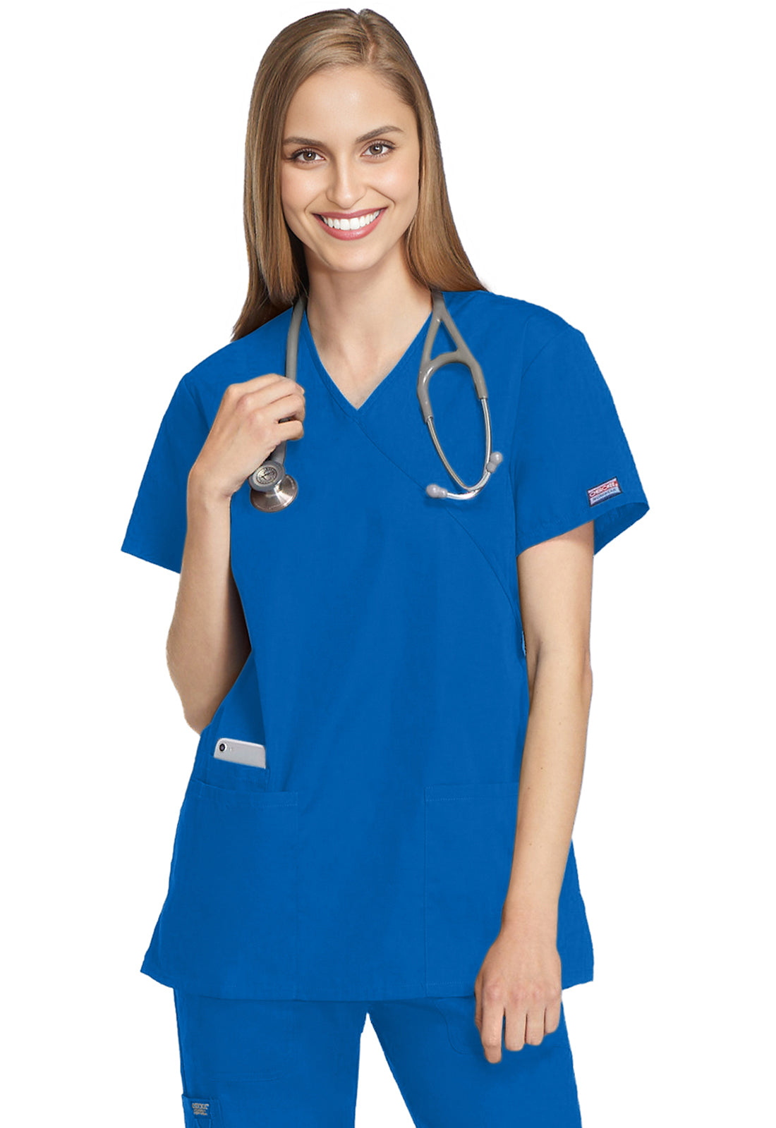 Cherokee WWE4801 Mock Wrap Tunic - Royal (front)