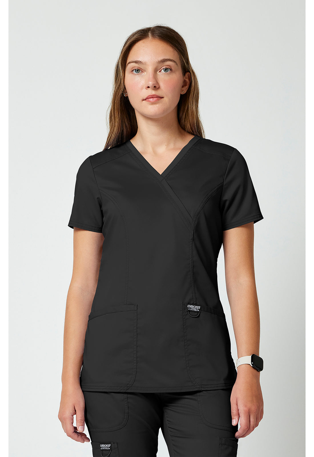 Cherokee WWE610 Mock Wrap Top - Black (front)