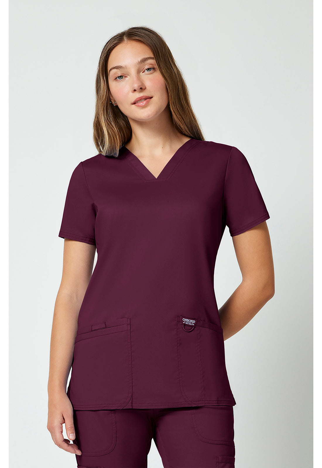 Cherokee WWE620 V-Neck Top - Wine (front)