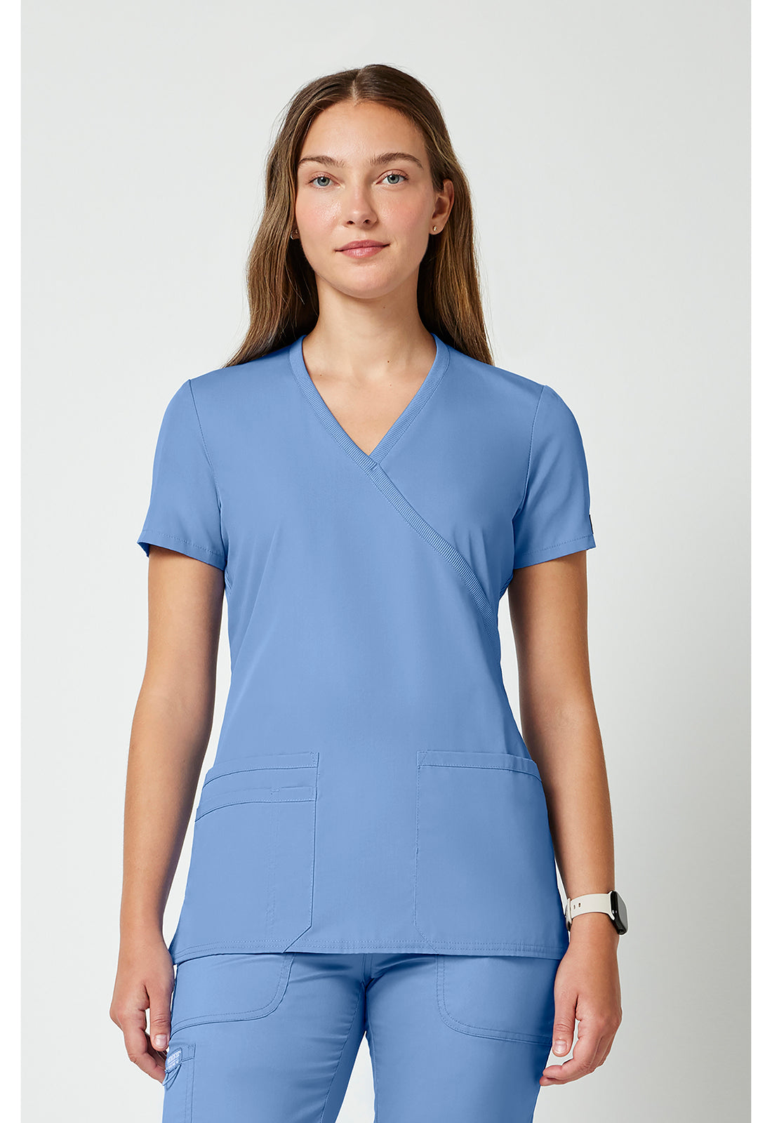 Cherokee WWE650 Mock Wrap Top - Ciel (front)