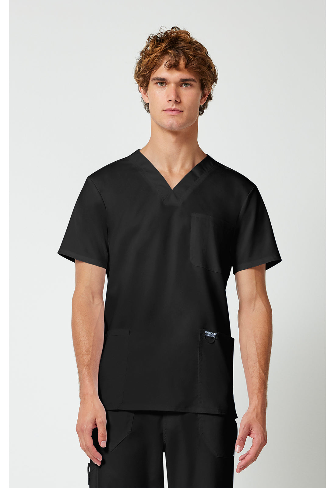 Cherokee WWE670 Men's V-Neck Top - Black (front)