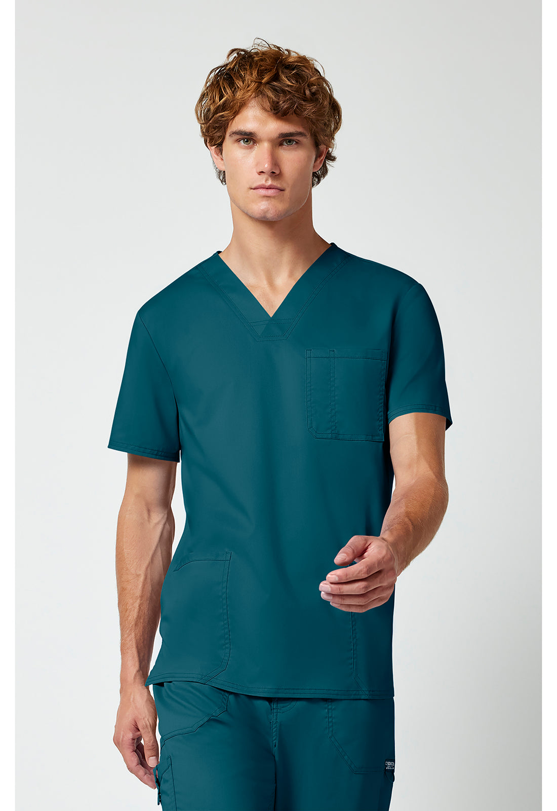 Cherokee WWE670 Men's V-Neck Top - Caribbean Blue (front)