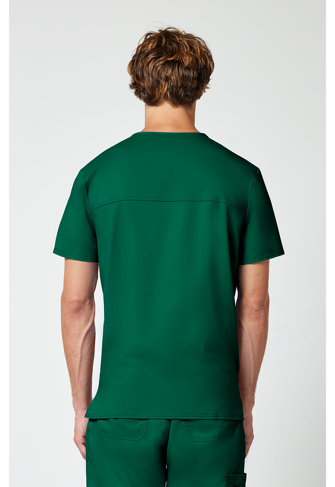 Cherokee WWE670 Men's V-Neck Top - Hunter Green (back)