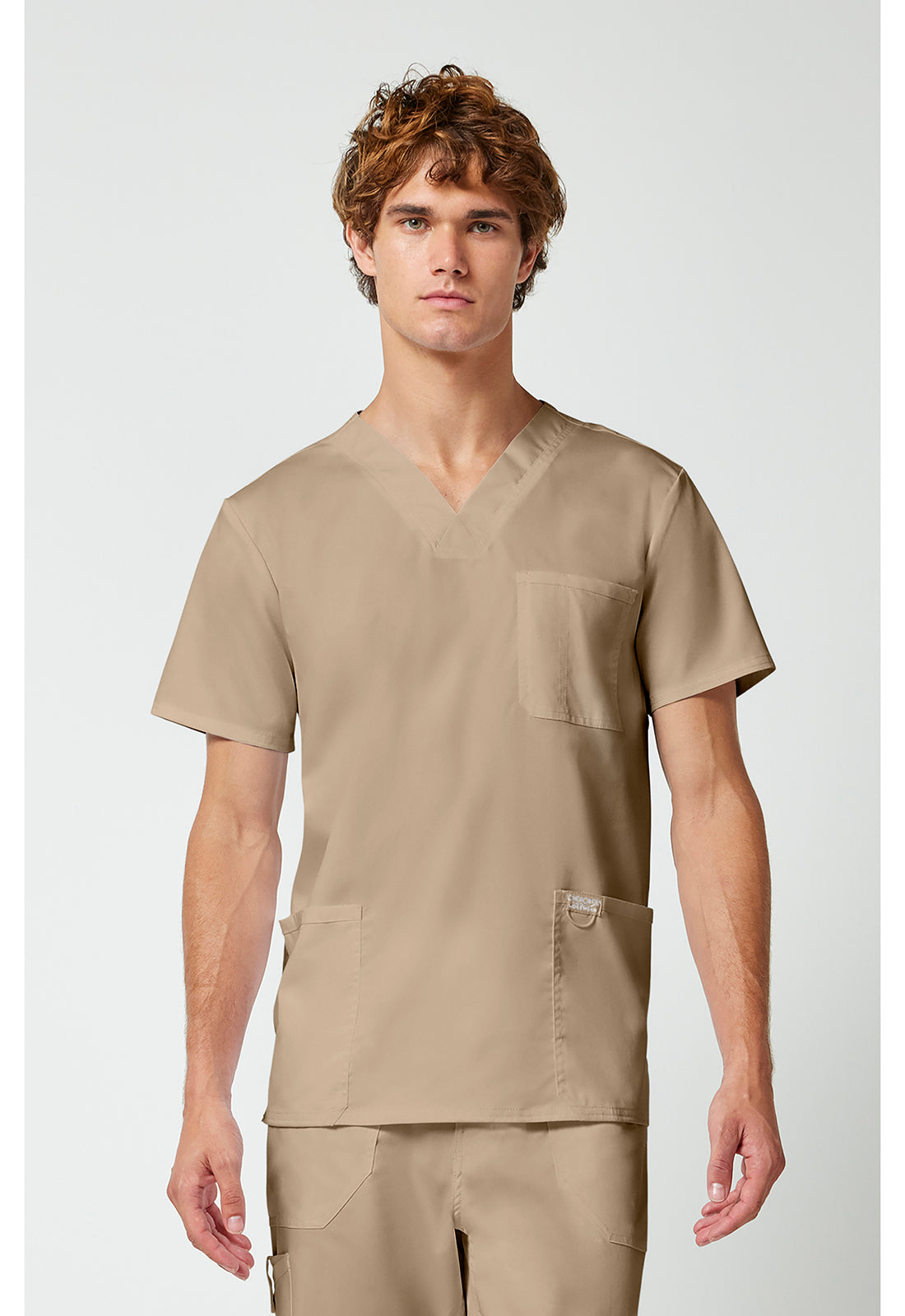 Cherokee WWE670 Men's V-Neck Top - Khaki (front)