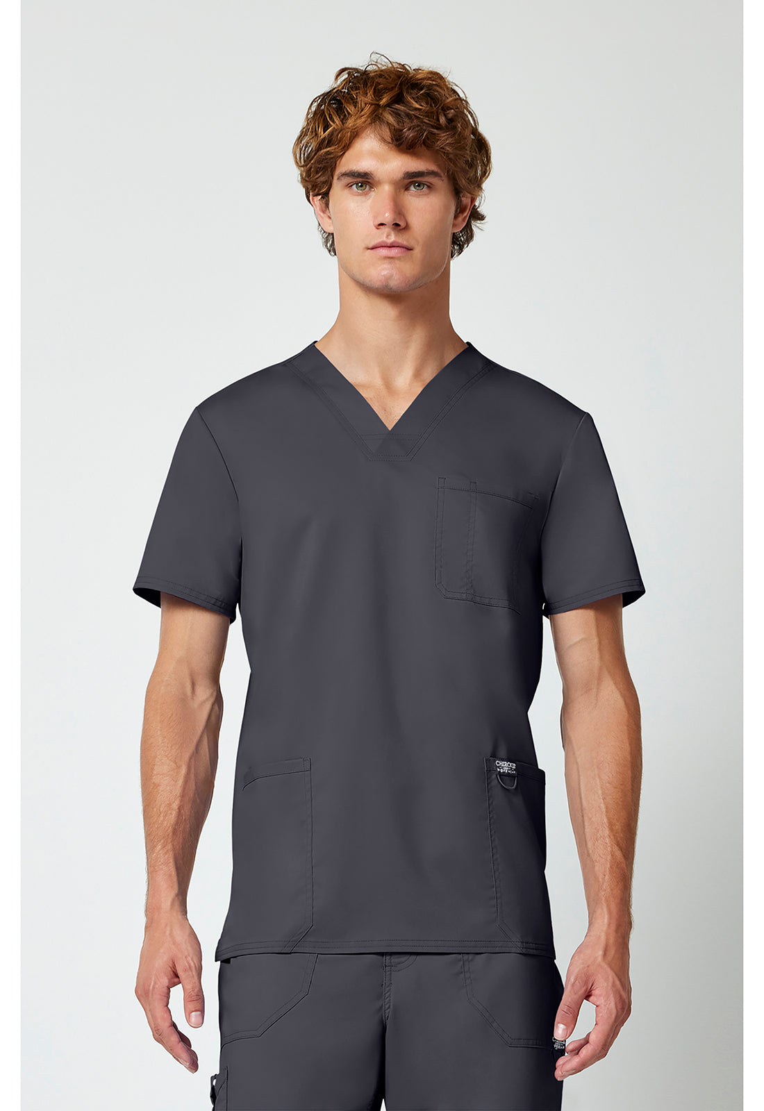 Cherokee WWE670 Men's V-Neck Top - Pewter (front)