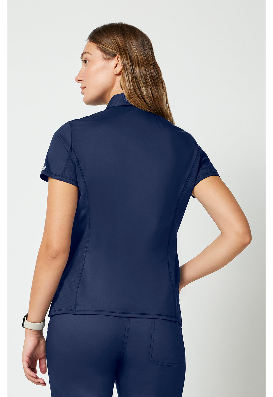 Cherokee WWE698 Tuckable Snap Front Polo Shirt - Navy (back)