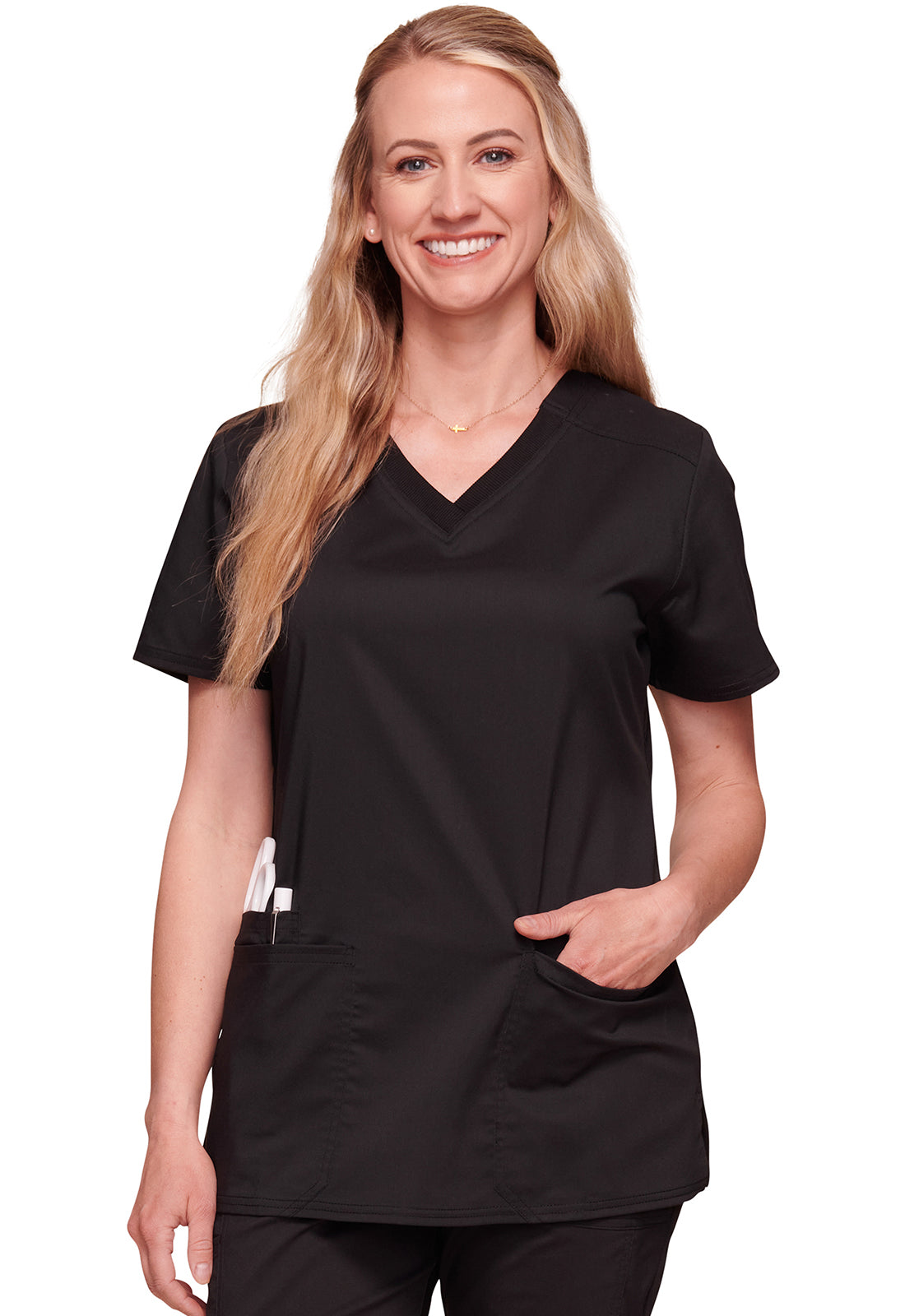 Cherokee WWE770AB V-Neck Top - Black (front)