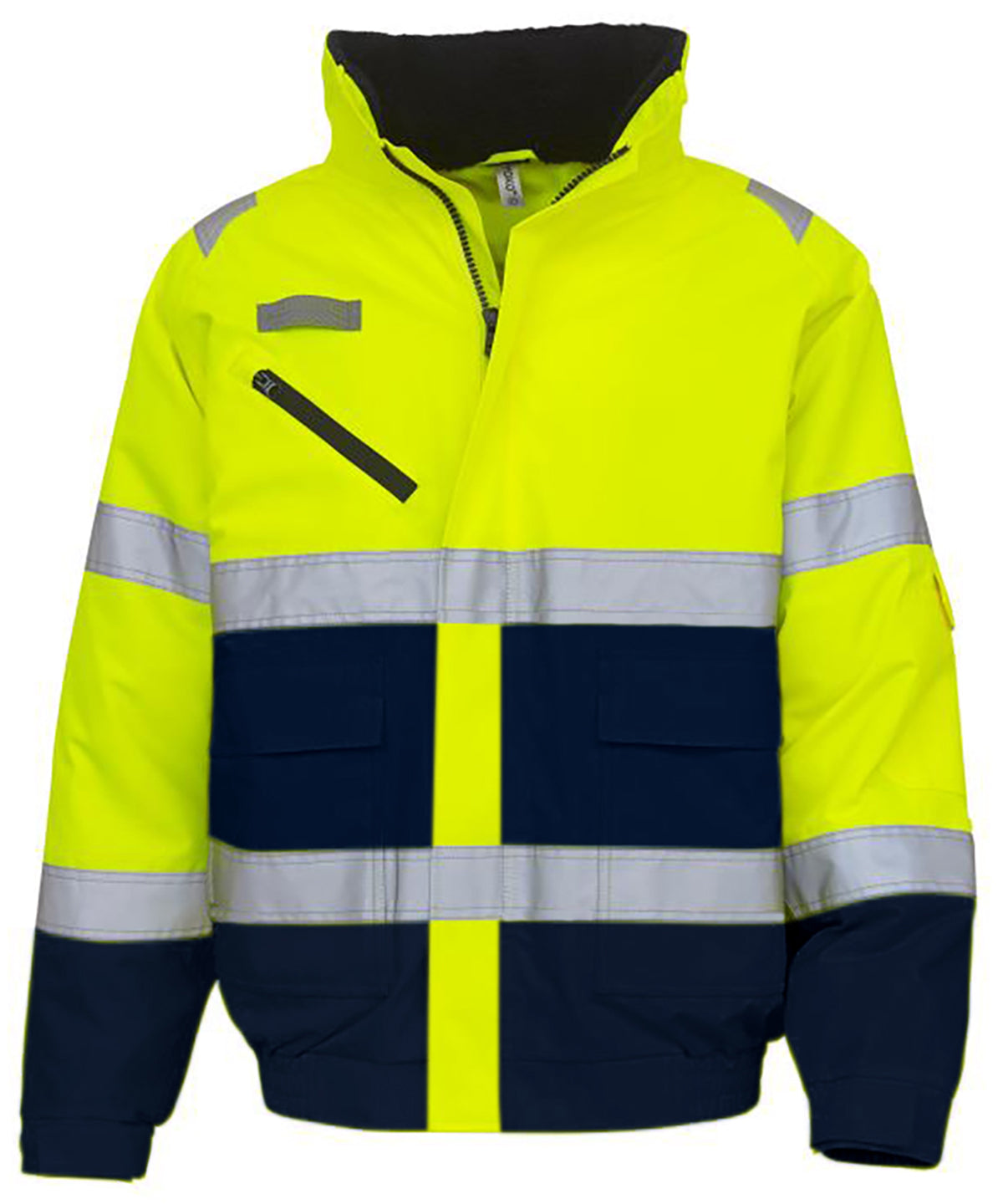 Yoko Hi-vis fontaine flight jacket in Yellow/Navy, front view