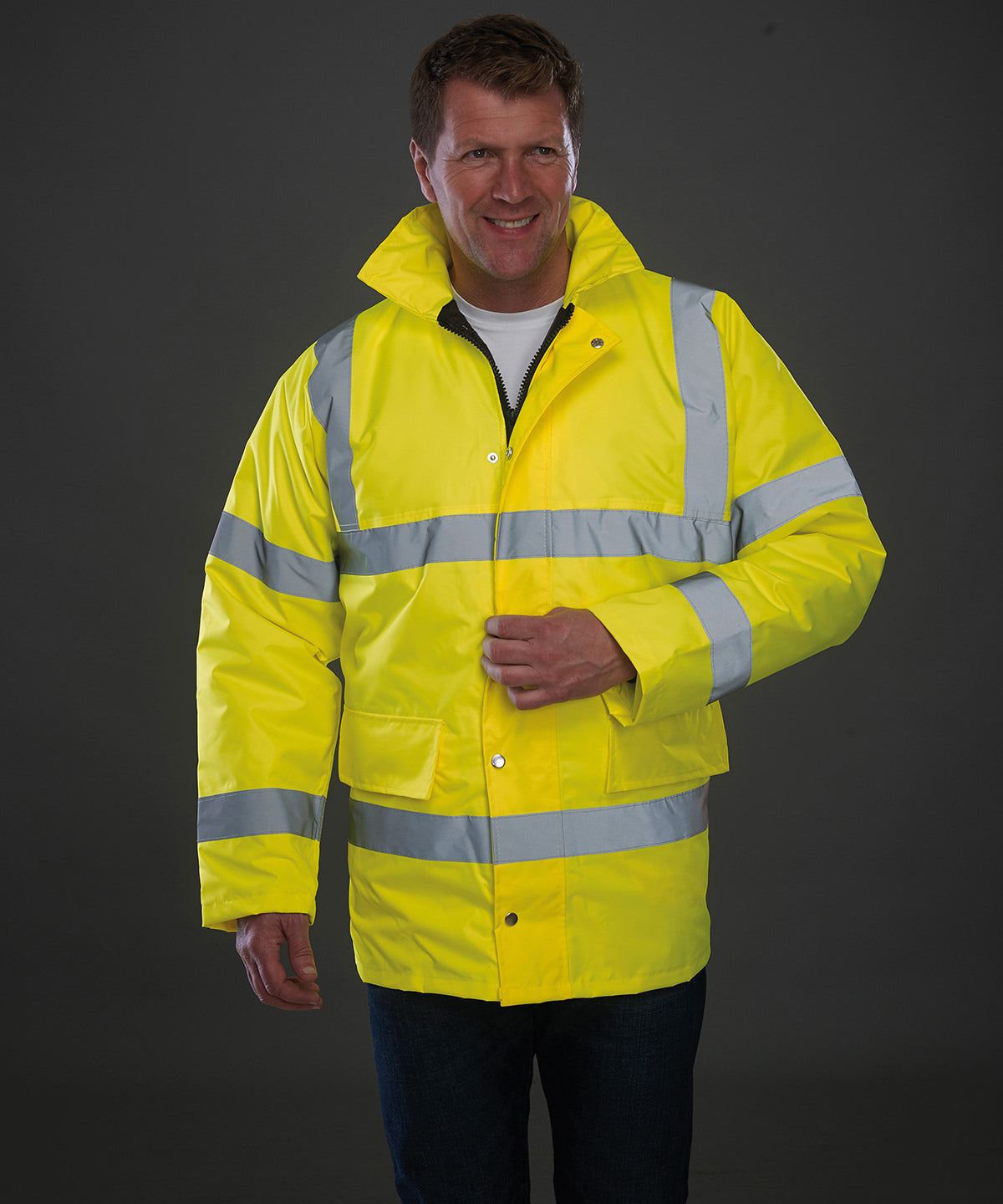 Yoko Hi-vis classic motorway jacket, lifestyle photo