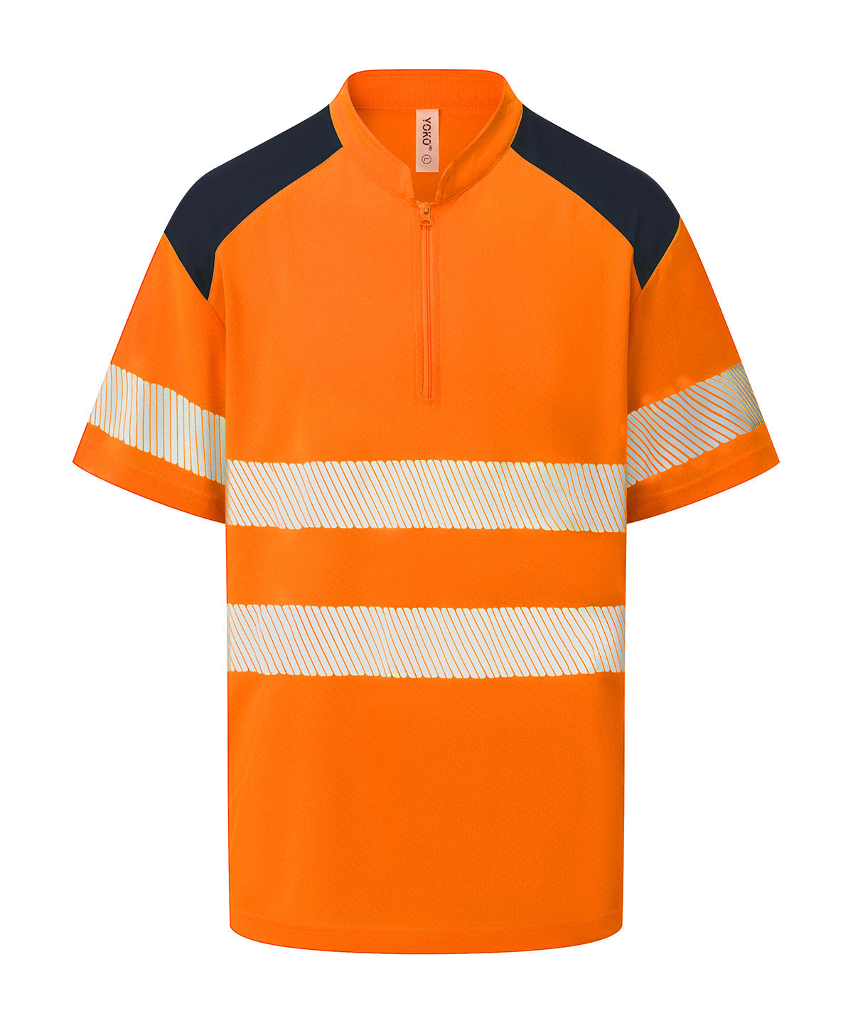 Yoko Hi-vis mandarin collar zip neck comfort trim polo in Hi-vis Orange, front view
