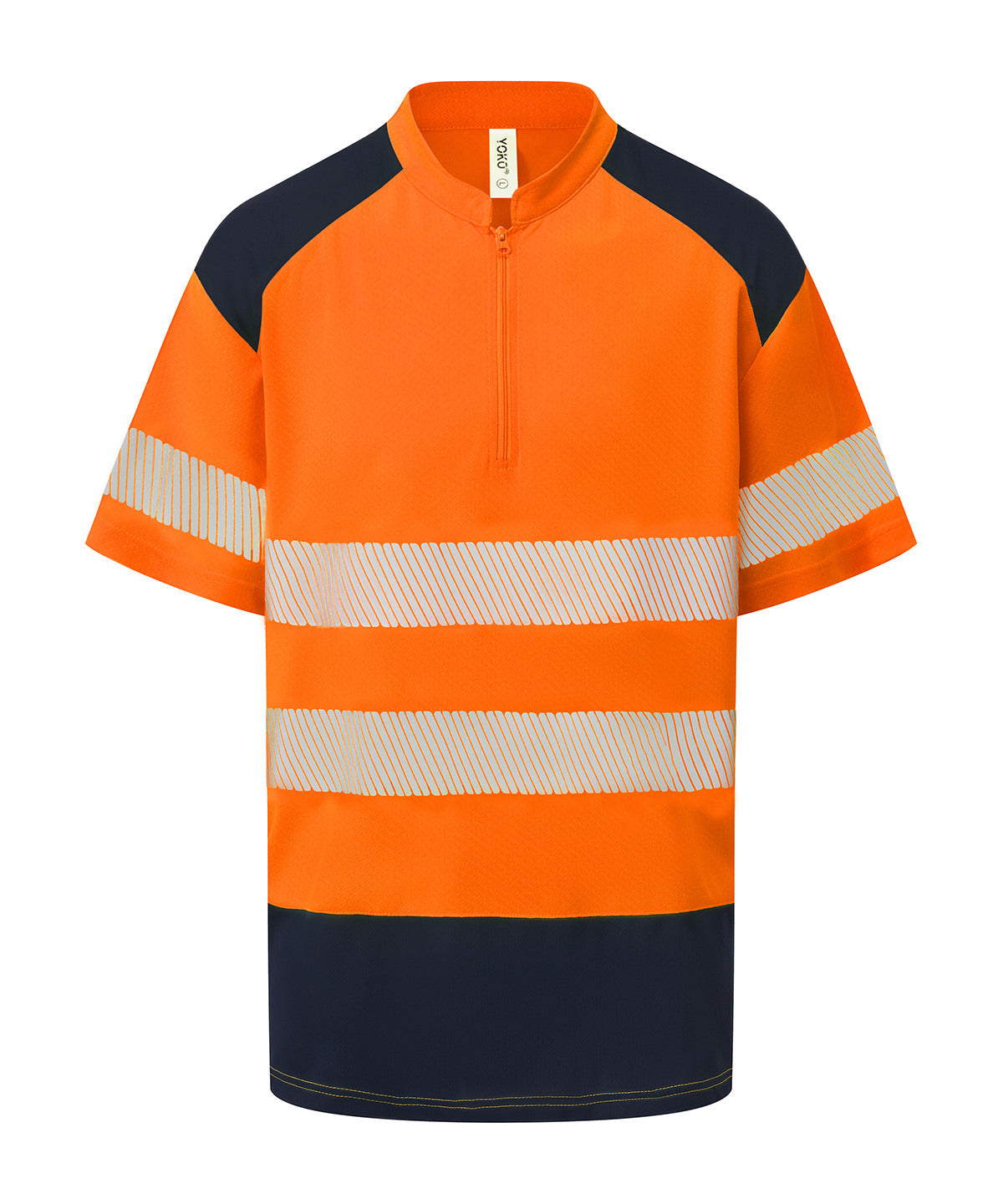 Yoko Hi-vis mandarin collar zip neck comfort trim polo in Hi-vis Orange/Navy, front view