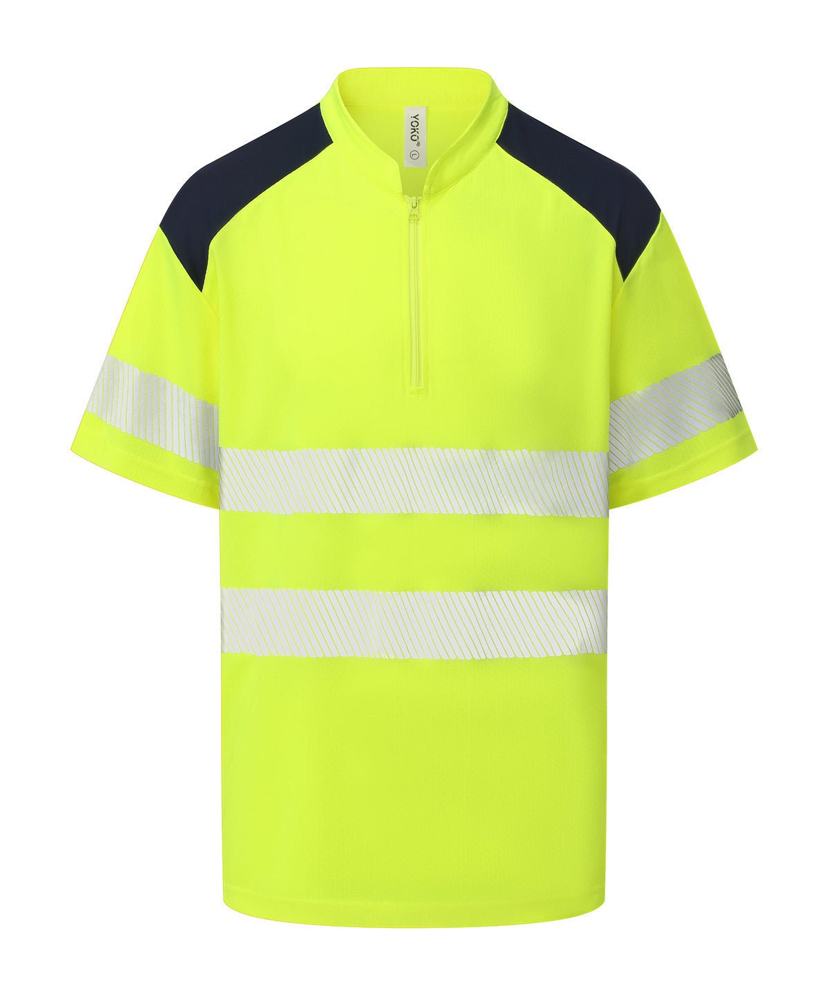 Yoko Hi-vis mandarin collar zip neck comfort trim polo in Hi-vis Yellow, front view