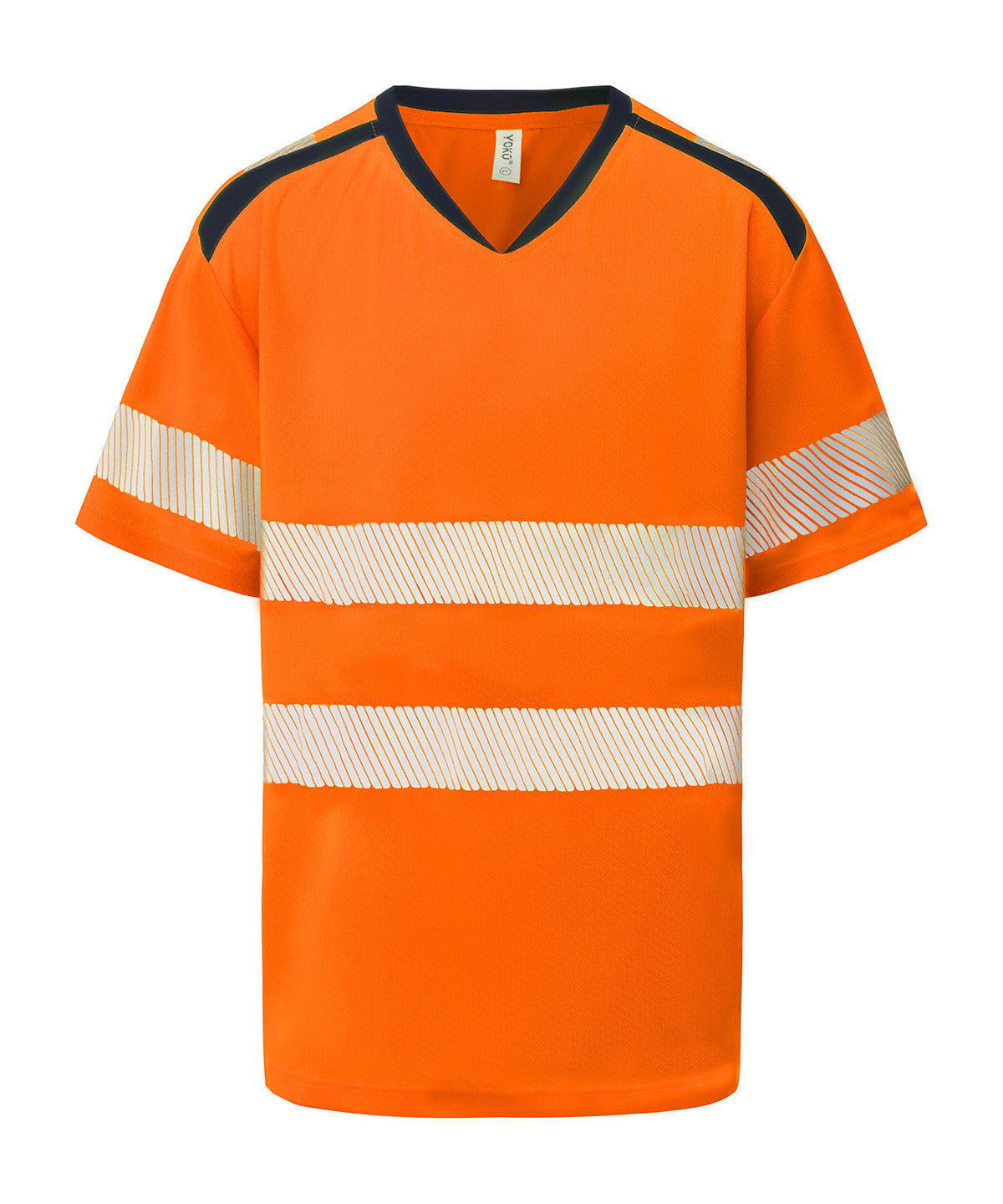 Yoko Hi-vis mandarin collar comfort trim t-shirt in Hi-vis Orange, front view