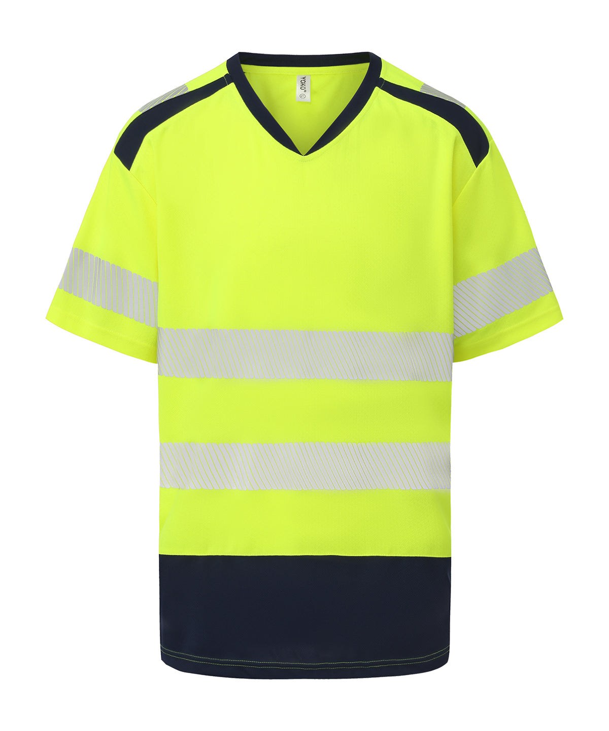 Yoko Hi-vis mandarin collar comfort trim t-shirt in Hi-vis Yellow/Navy, front view