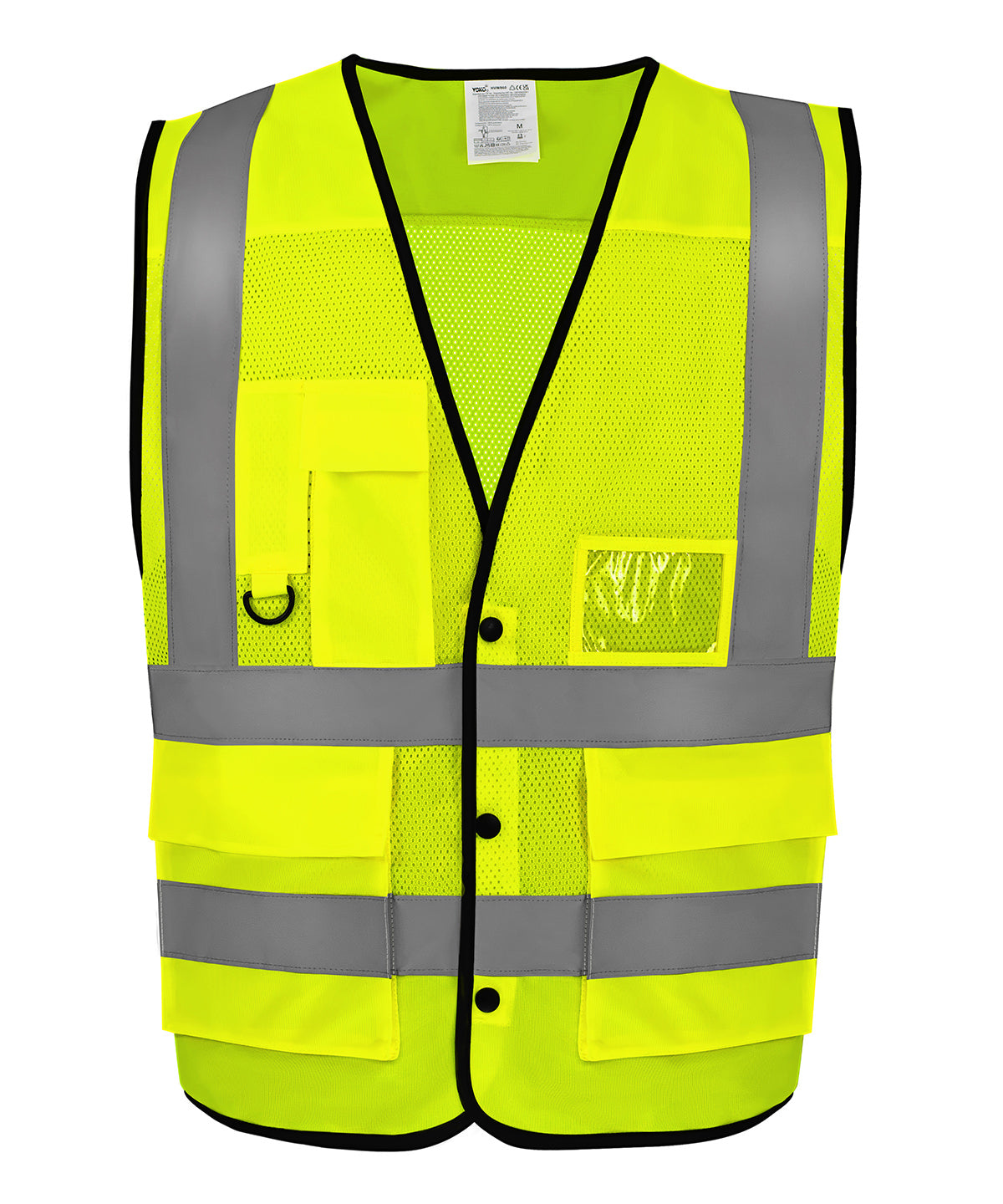 Yoko Hi-vis superior open mesh button waistcoat in Hi-vis Yellow, front view
