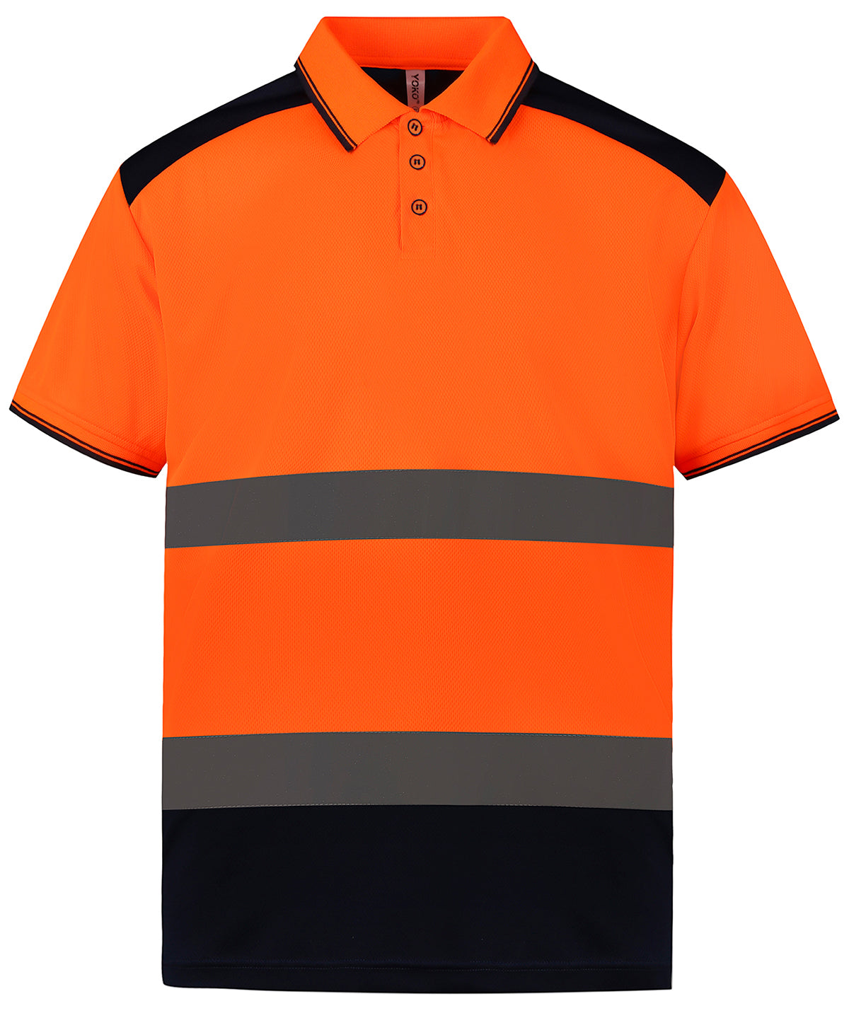 Yoko Hi-vis two-tone polo shirt in Orange/Navy, front view