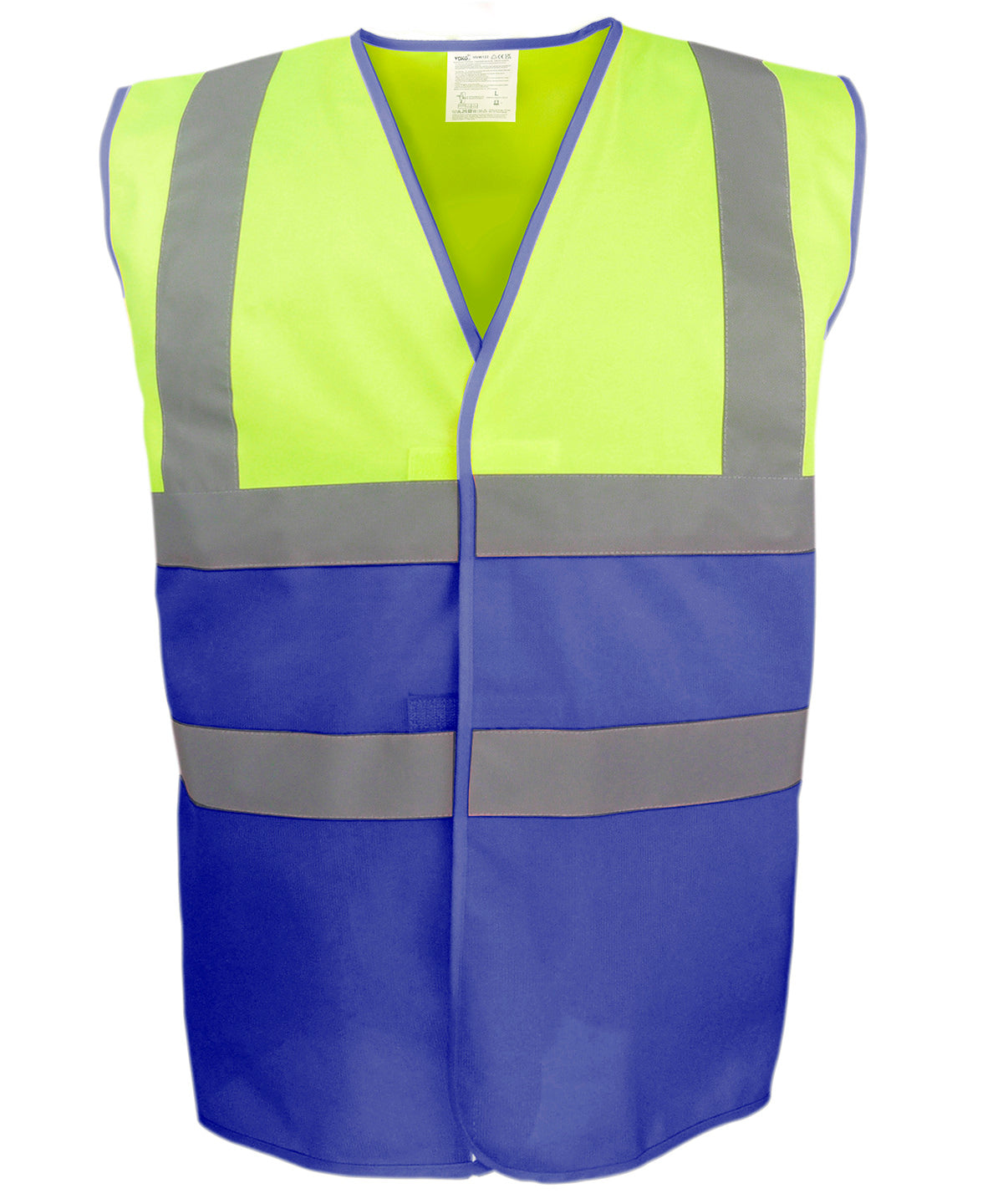 Yoko Hi-vis two-tone waistcoat in Hi-vis Yellow/Royal Blue, front view