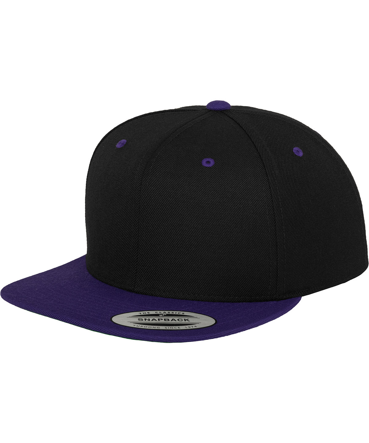 Flexfit by Yupoong The classic snapback 2-tone in Black/Purple, front view