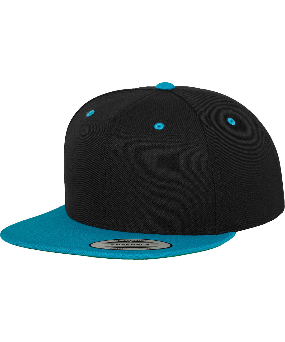 Flexfit by Yupoong The classic snapback 2-tone in Black/Teal, front view