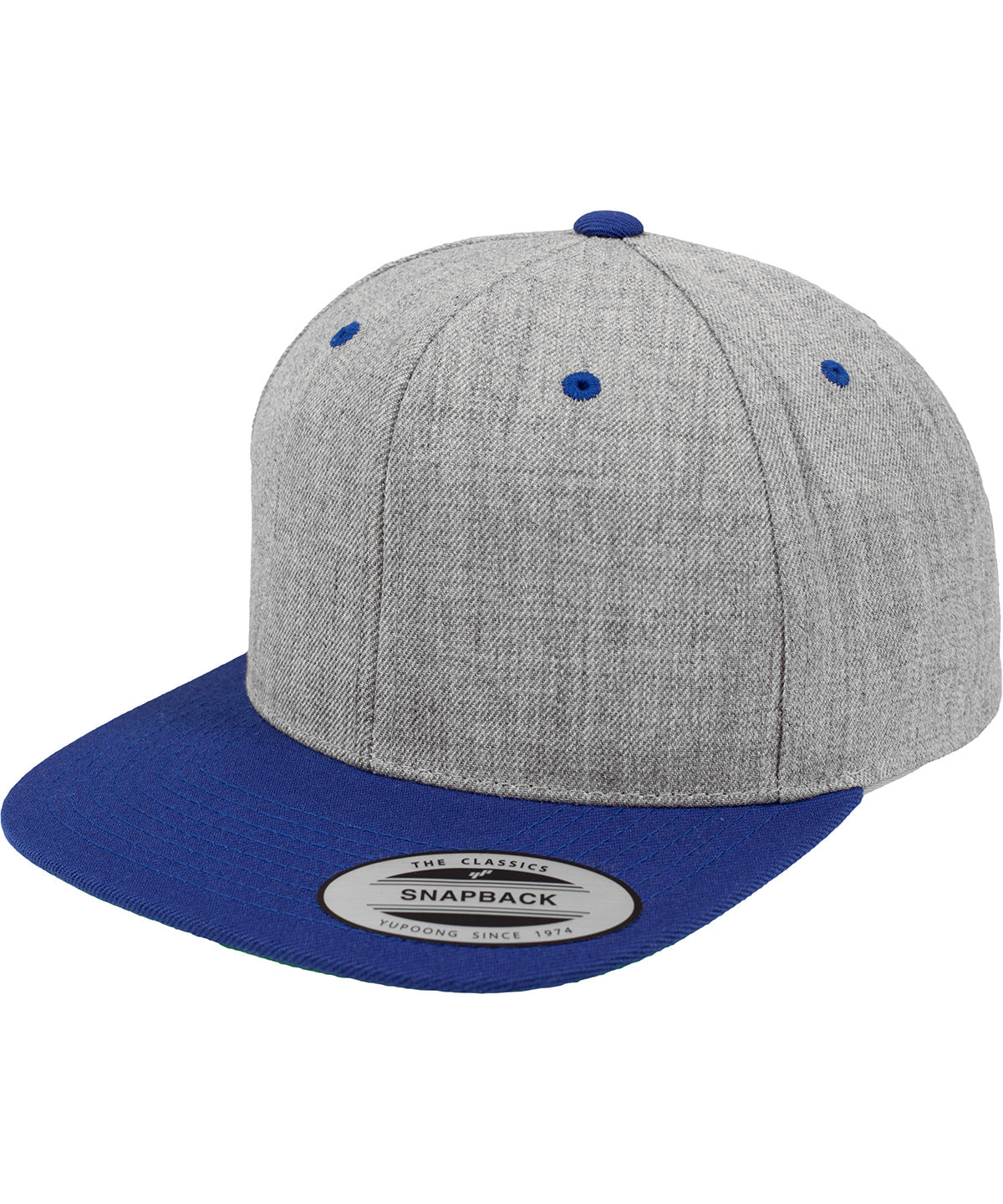 Flexfit by Yupoong The classic snapback 2-tone in Heather/Royal, front view