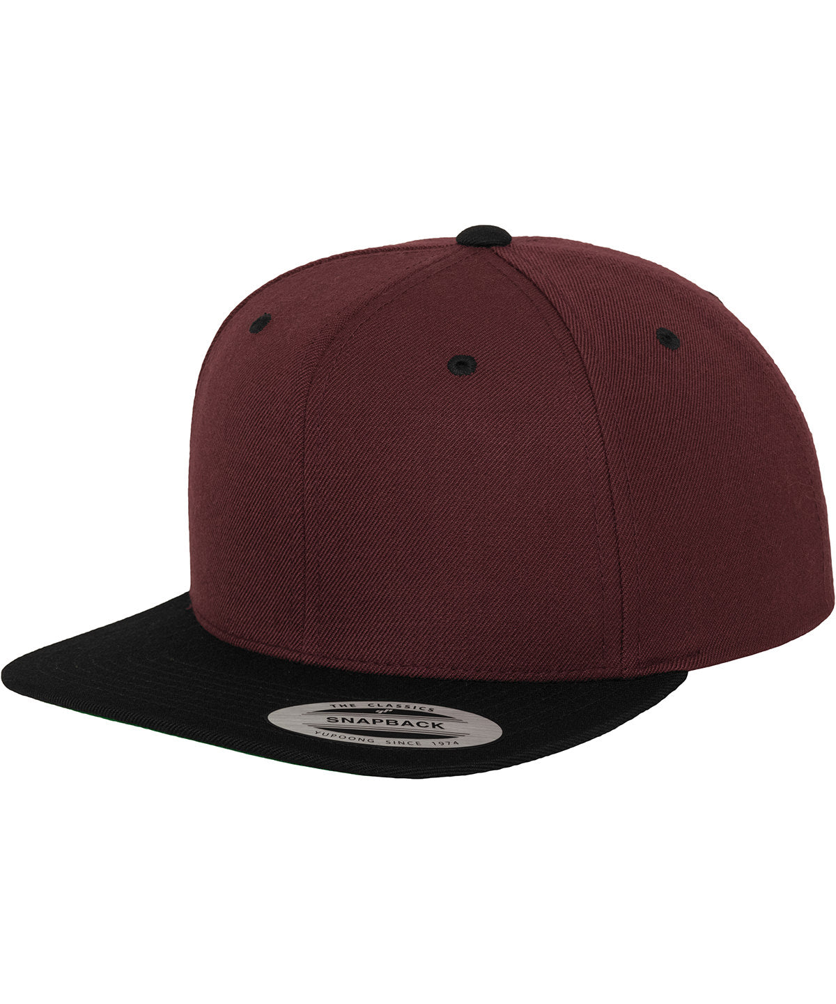 Flexfit by Yupoong The classic snapback 2-tone in Maroon/Black, front view