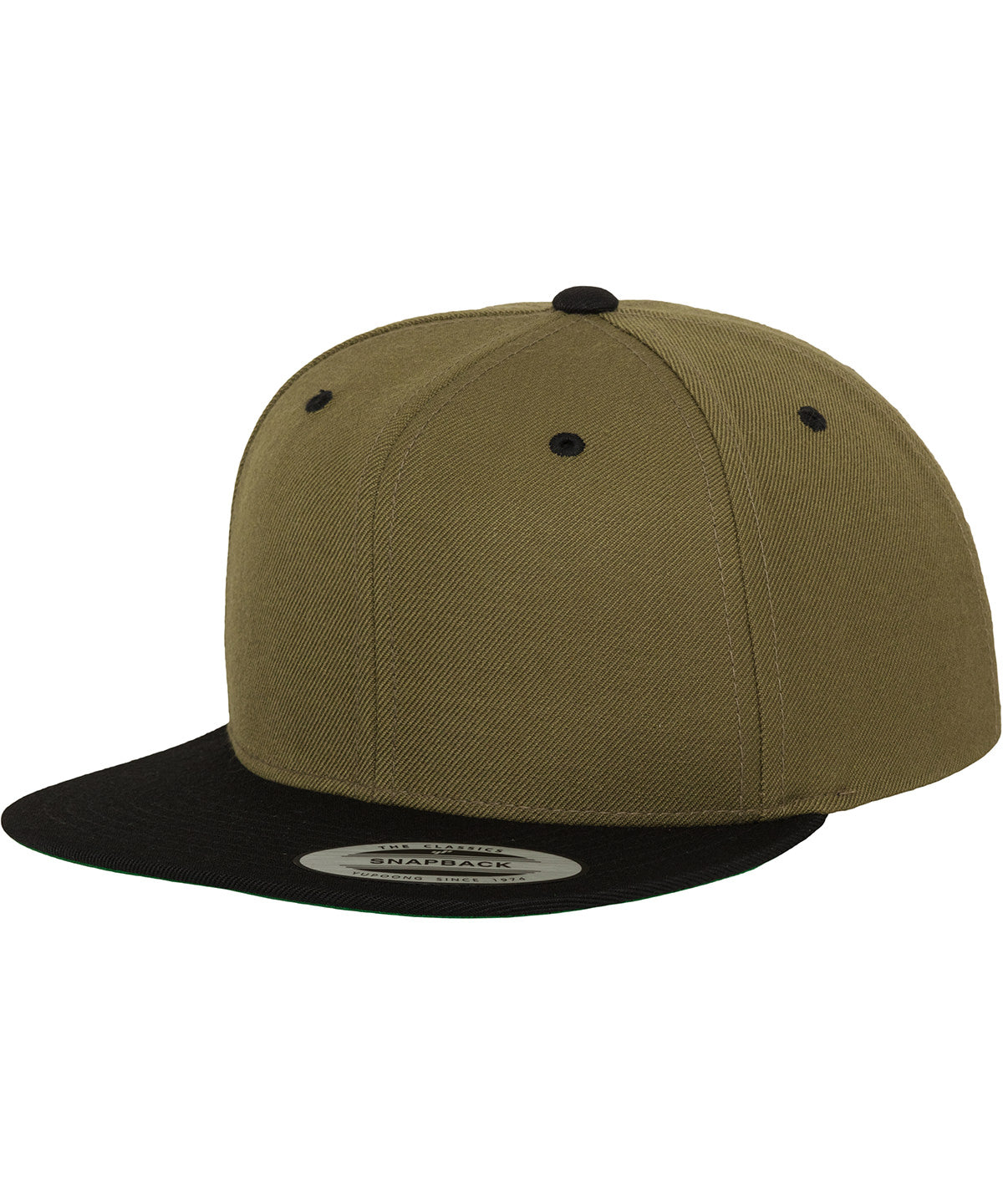Flexfit by Yupoong The classic snapback 2-tone in Olive/Black, front view