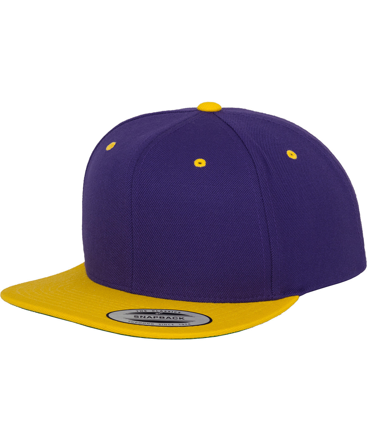 Flexfit by Yupoong The classic snapback 2-tone in Purple/Gold, front view