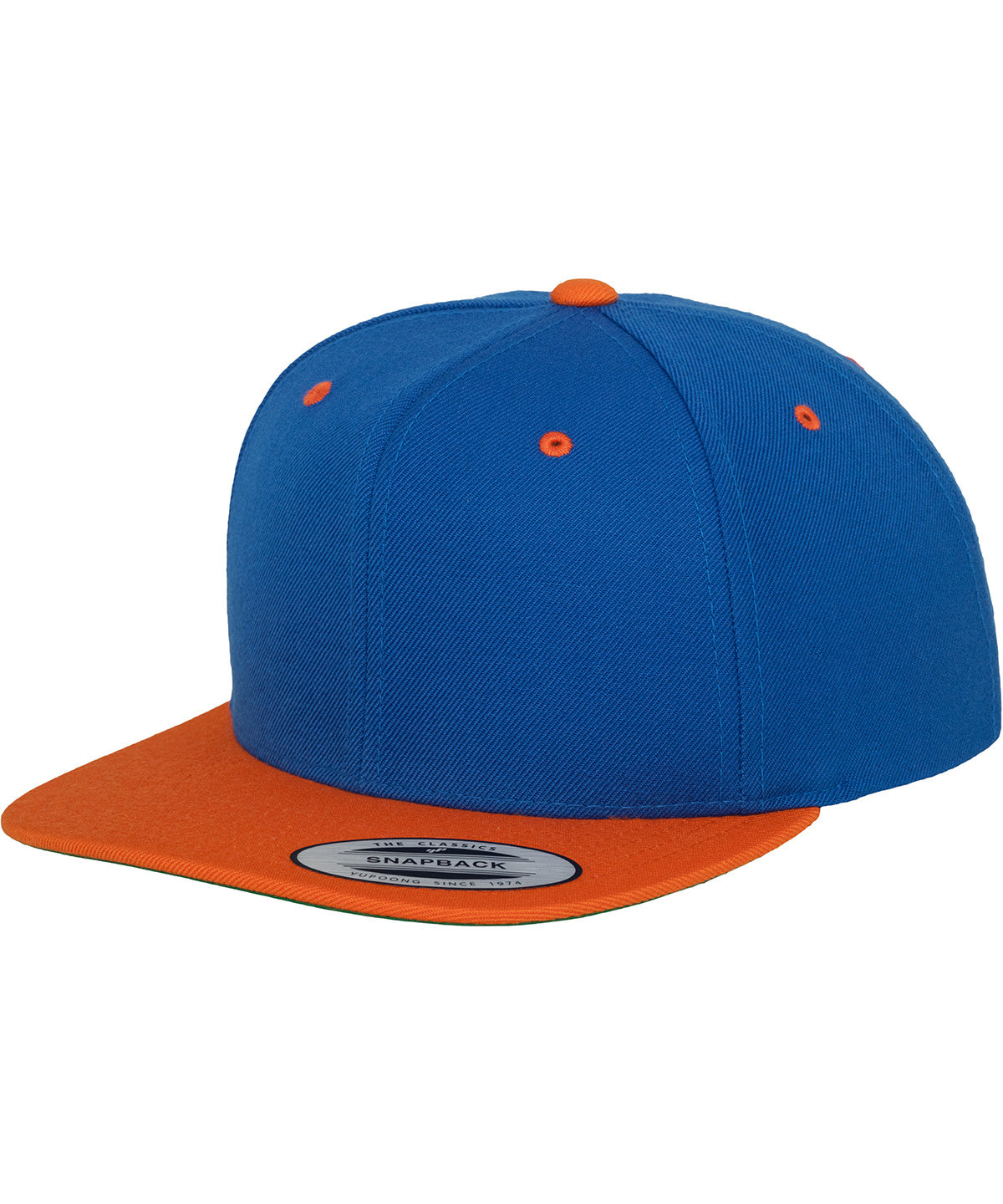 Flexfit by Yupoong The classic snapback 2-tone in Royal/Orange, front view