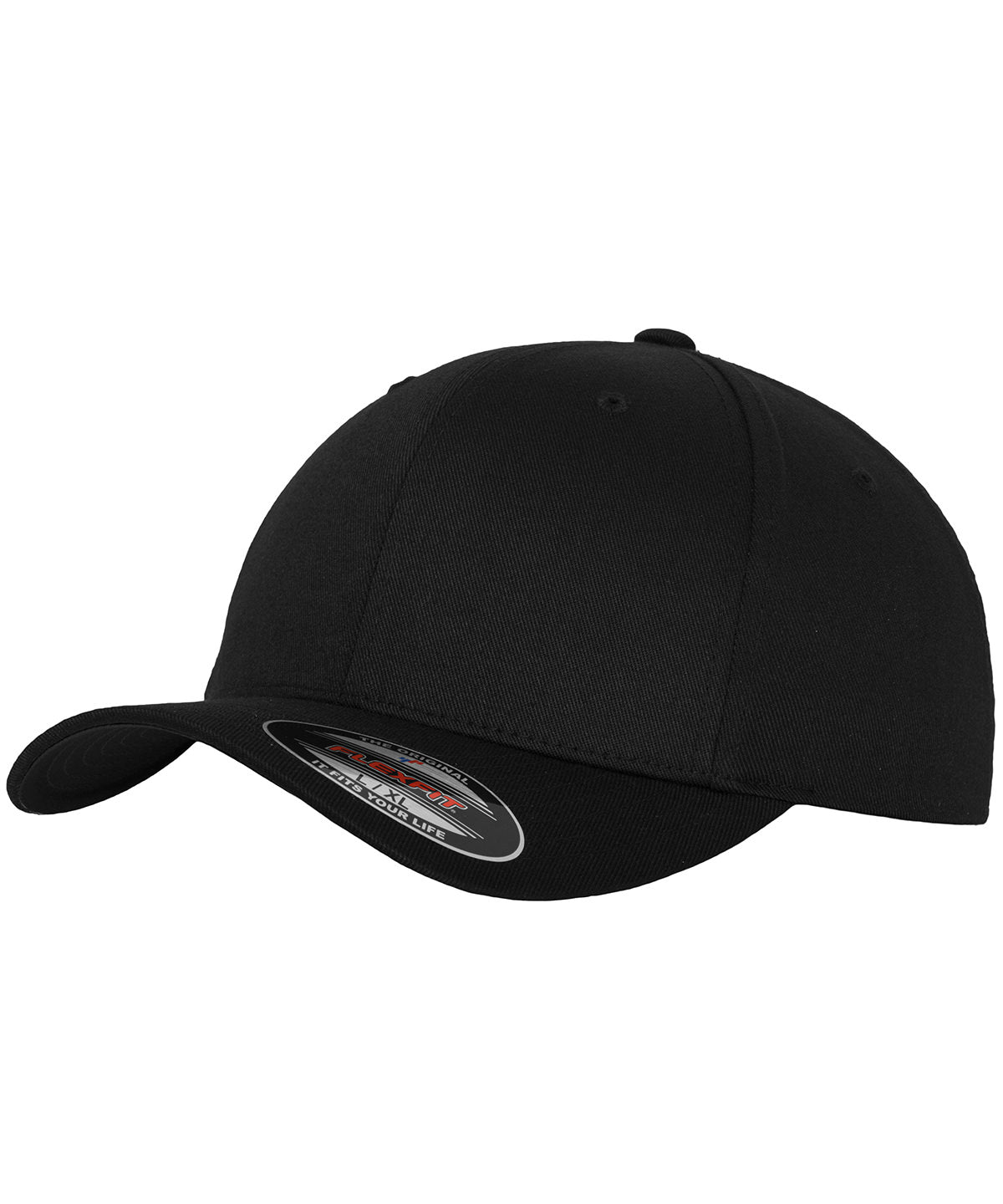Flexfit by Yupoong Flexfit fitted baseball cap in Black/Black, front view