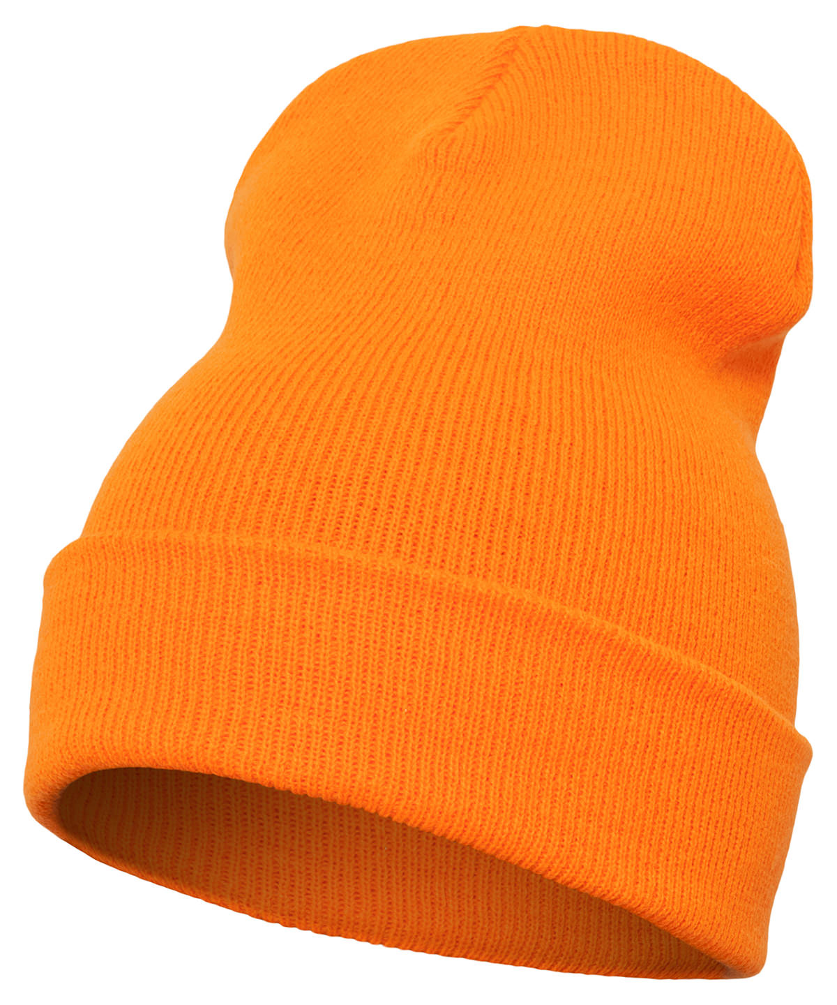Flexfit by Yupoong Heavyweight long beanie in Blaze Orange, front view
