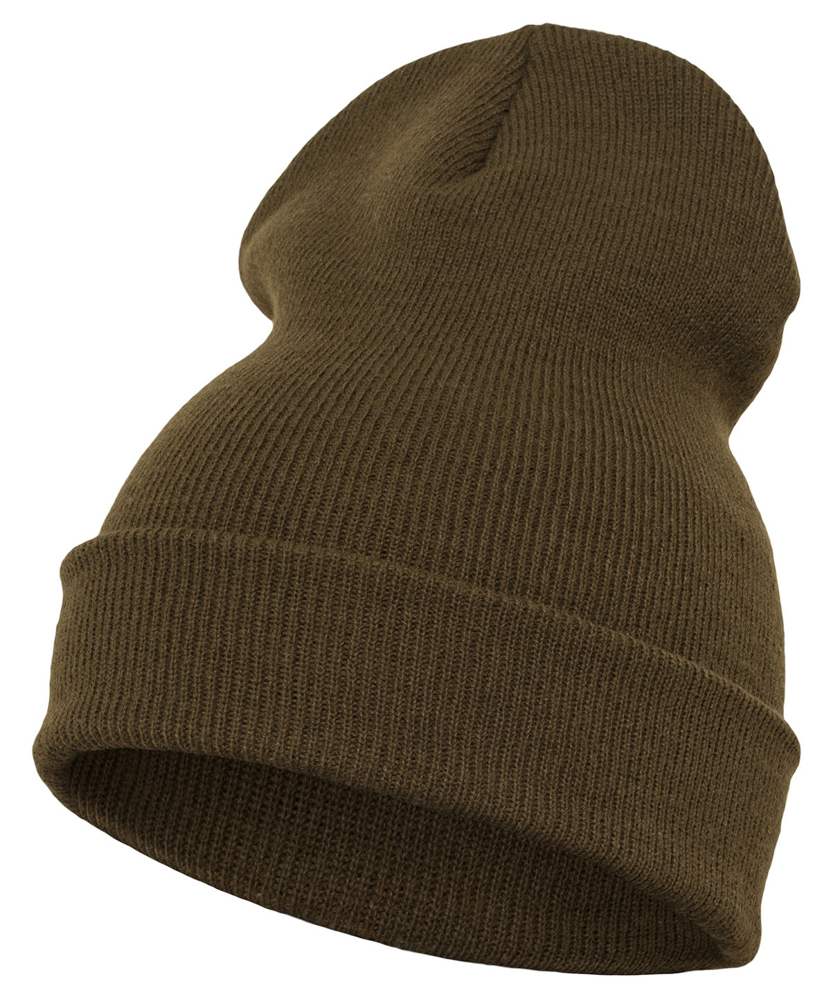 Flexfit by Yupoong Heavyweight long beanie in Olive, front view