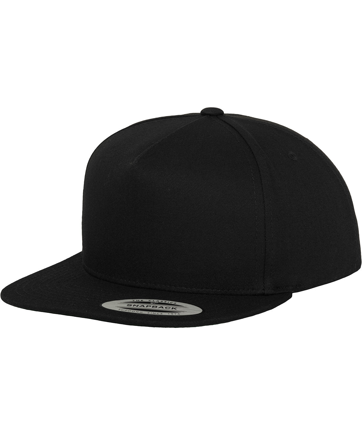 Flexfit by Yupoong Classic 5-panel snapback in Black/Black, front view
