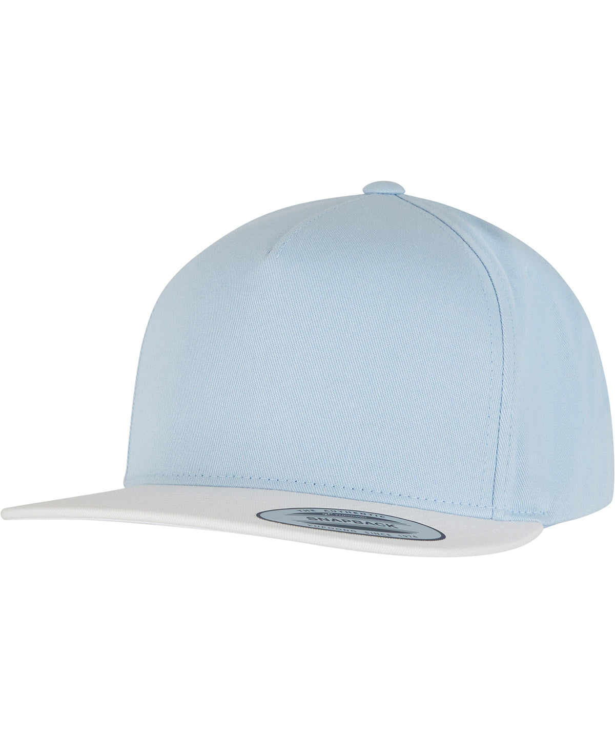Flexfit by Yupoong Classic 5-panel snapback in Light Blue/White, front view