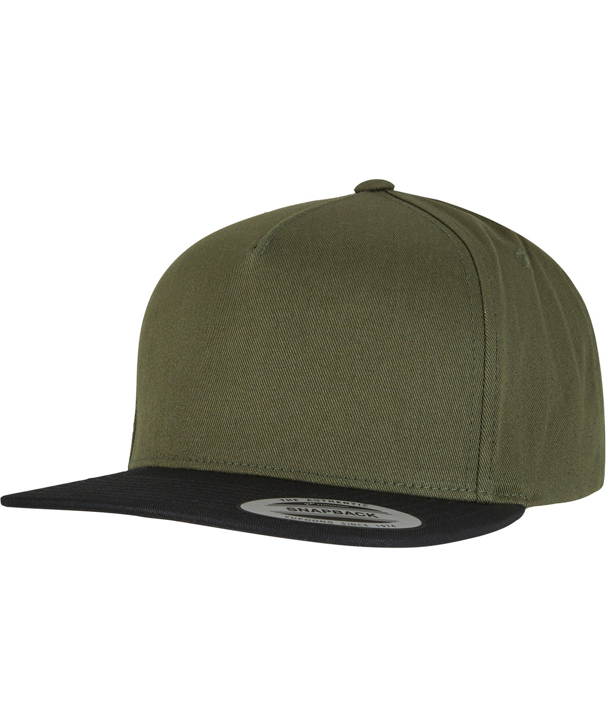 Flexfit by Yupoong Classic 5-panel snapback in Olive/Black, front view