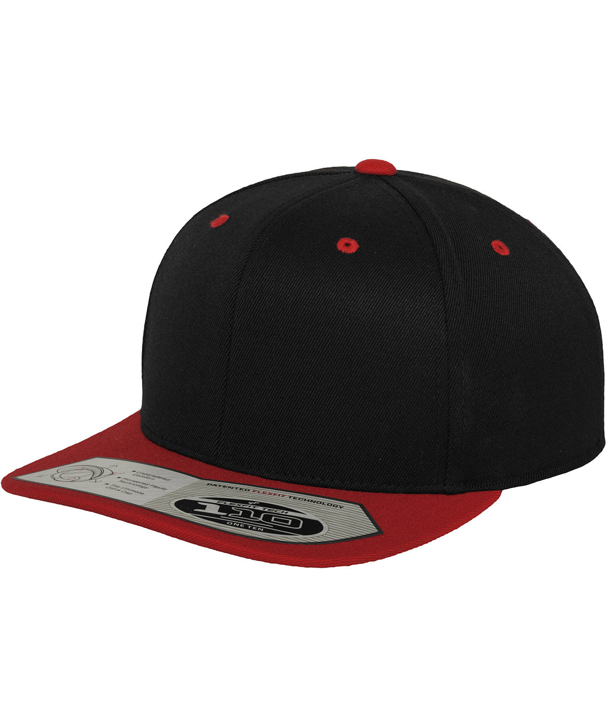 Flexfit by Yupoong 110 fitted snapback in Black/Red, front view